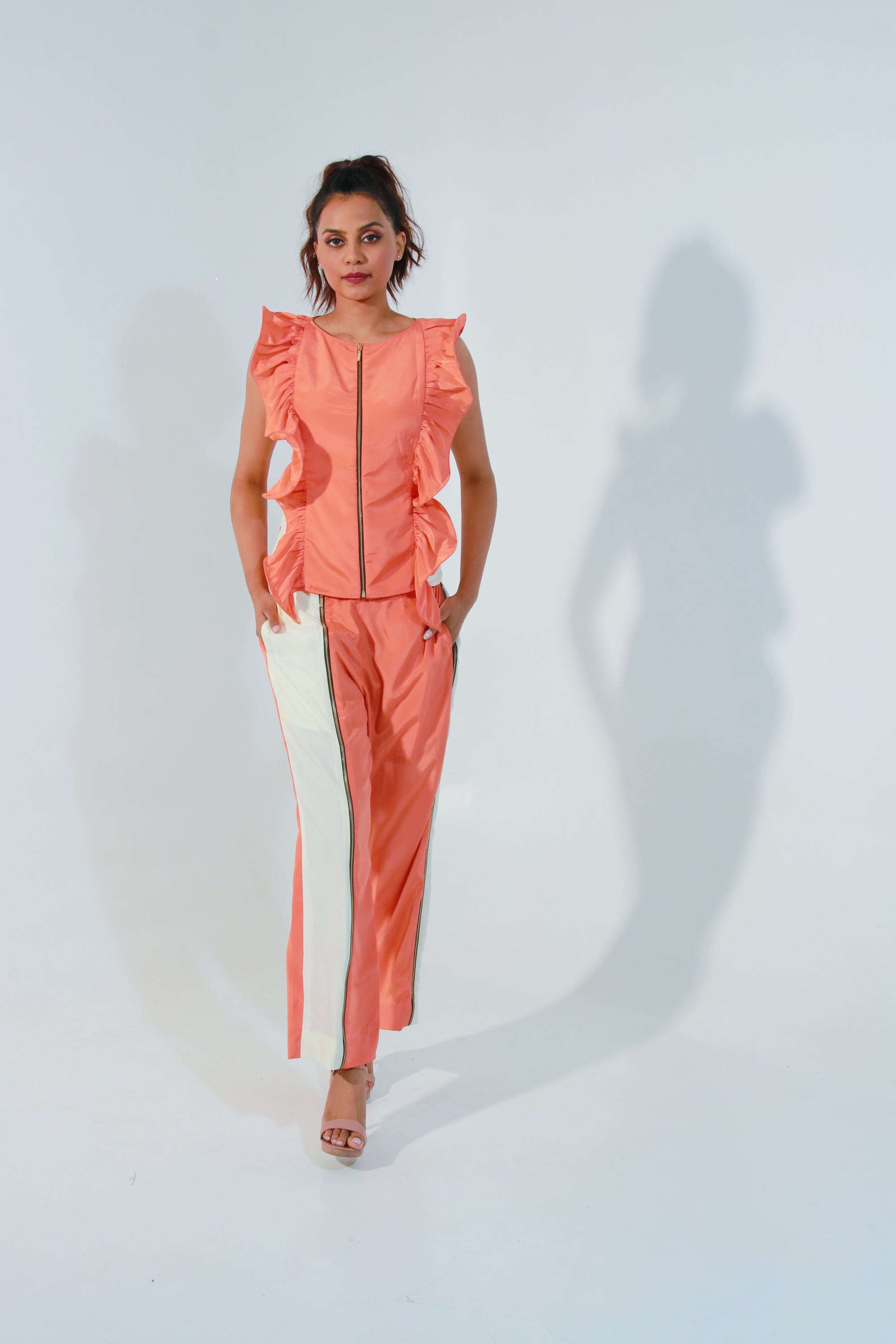 Coral colour-block co- ord set