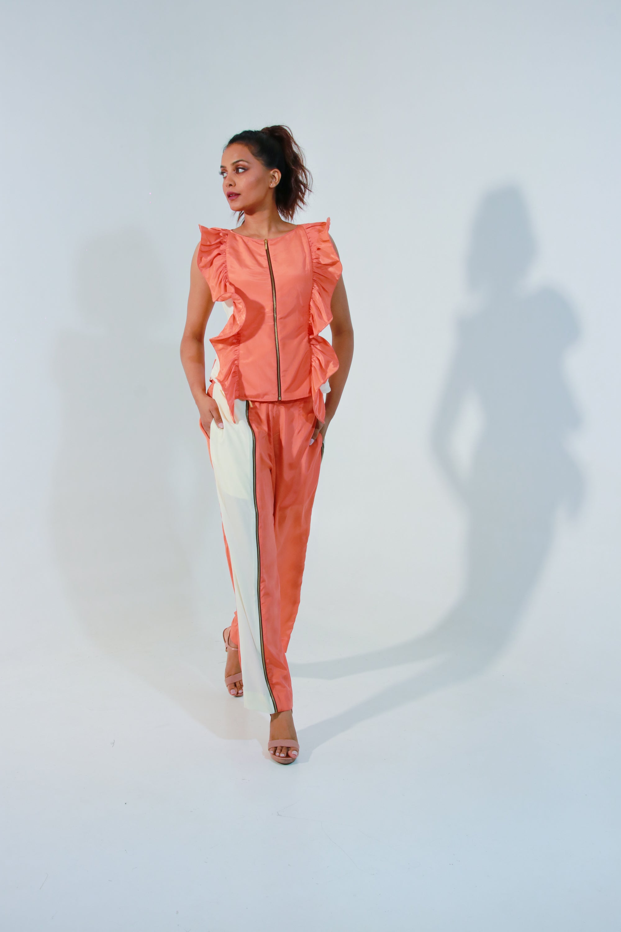 Coral colour-block co- ord set