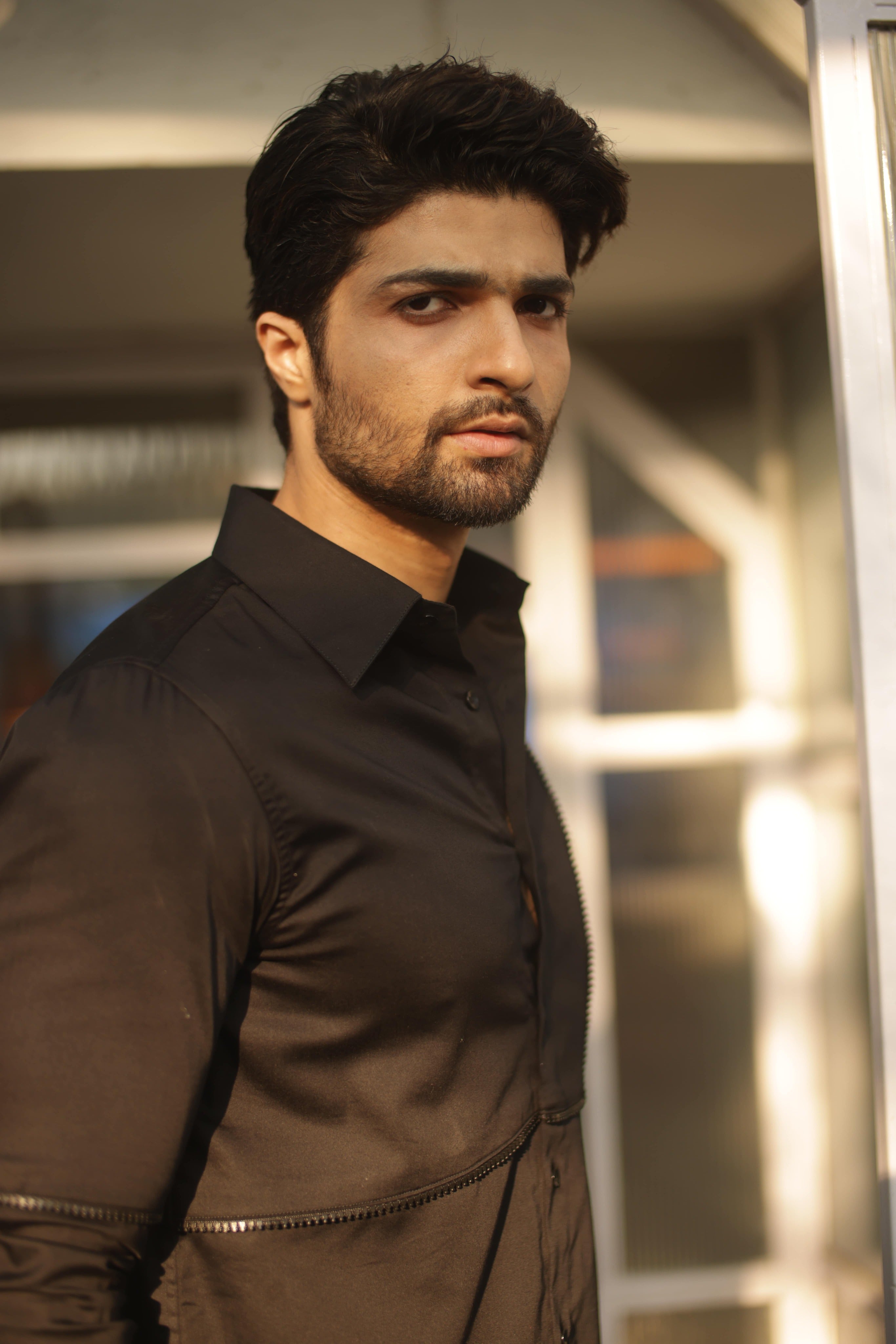 Black shirt with black piping zipper