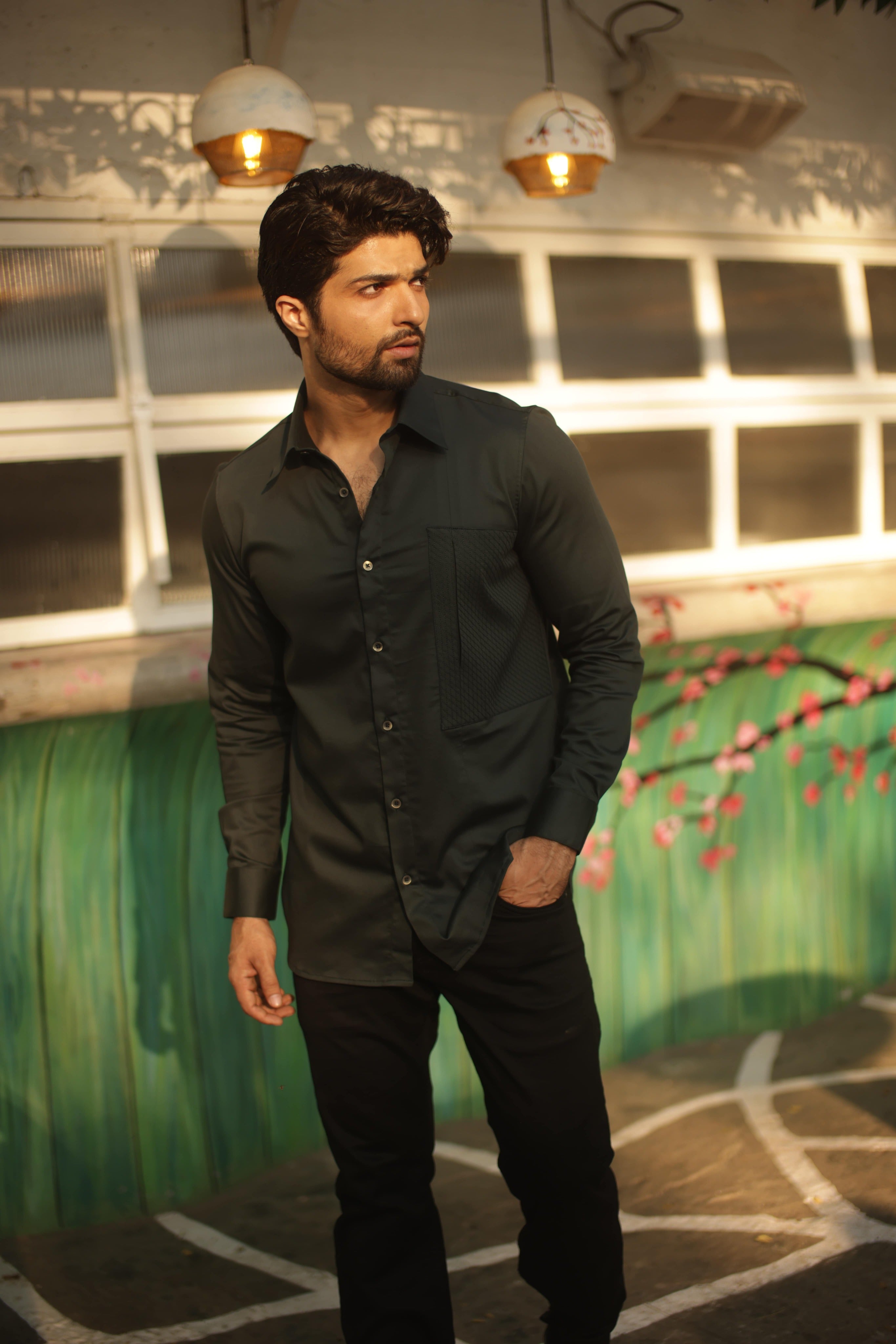 Military green shirt with quilted