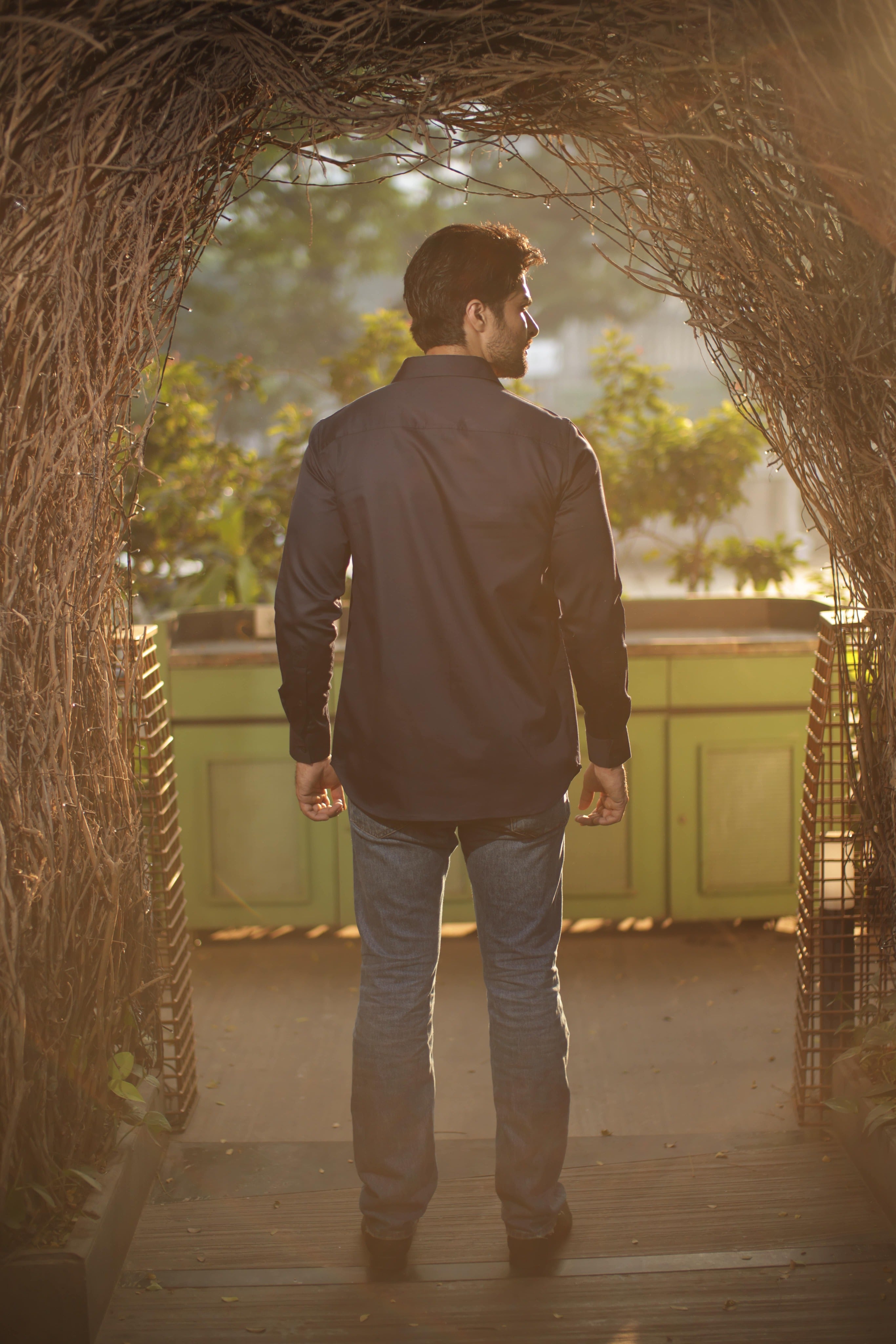 Blue shirt with geometric pattern