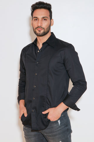 Black shirt with self piping.