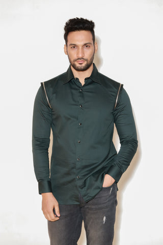 Green Shirt with zip and cord detailing.