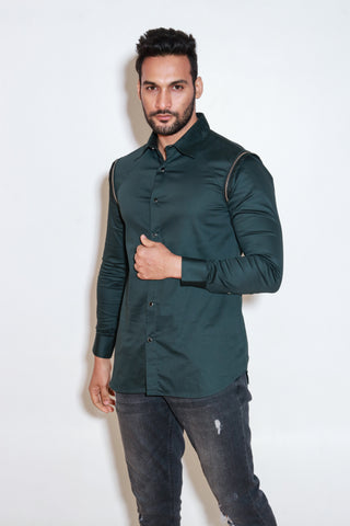 Green Shirt with zip and cord detailing.