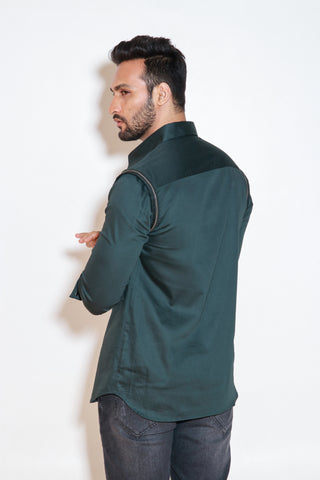 Green Shirt with zip and cord detailing.