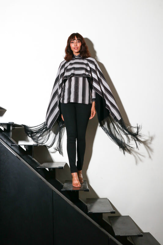 black / white stripes shawl top