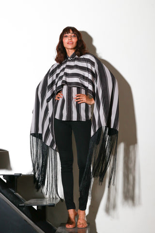 black / white stripes shawl top