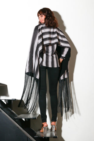 black / white stripes shawl top