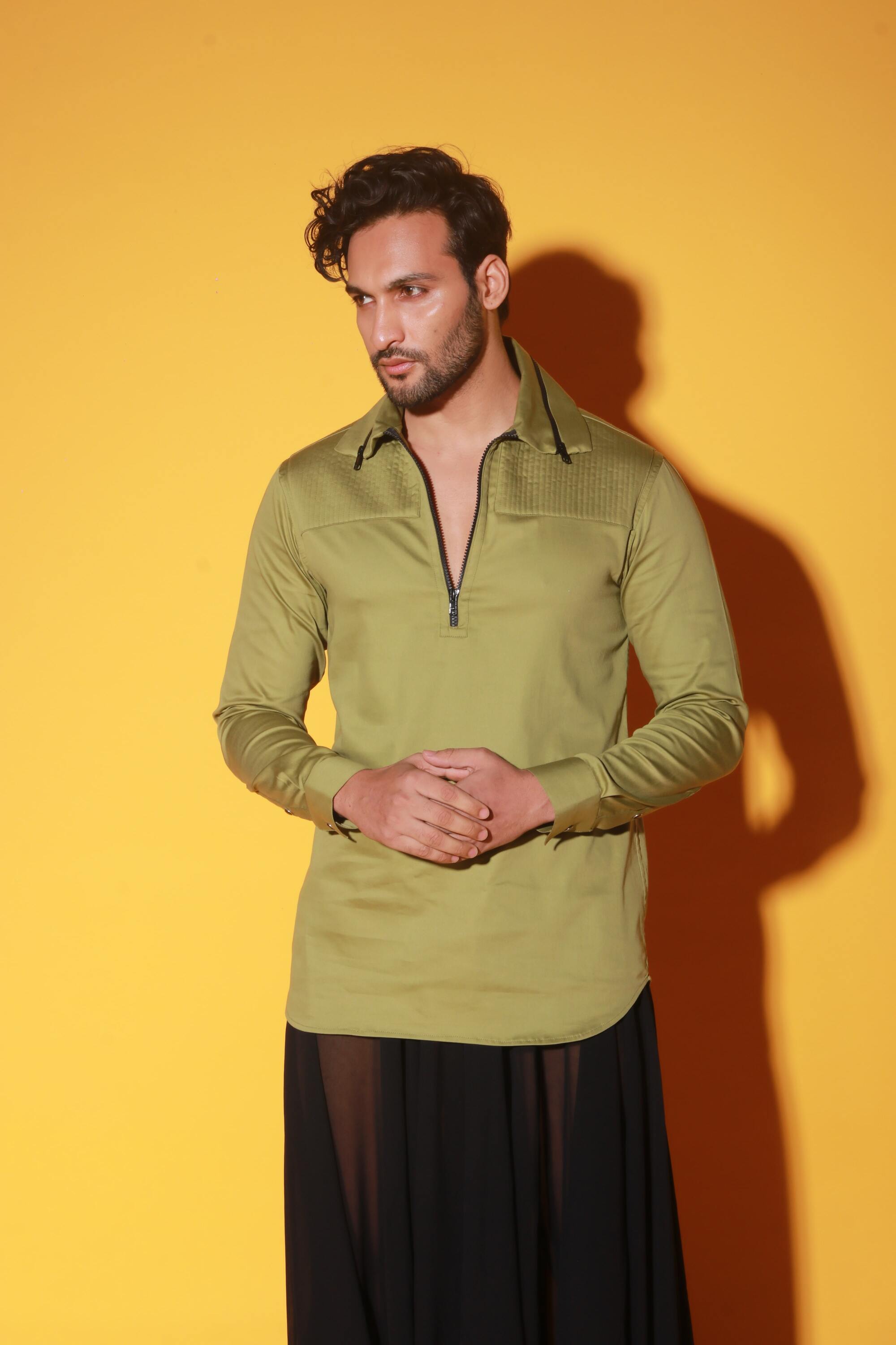 Moss green shirt with quilting