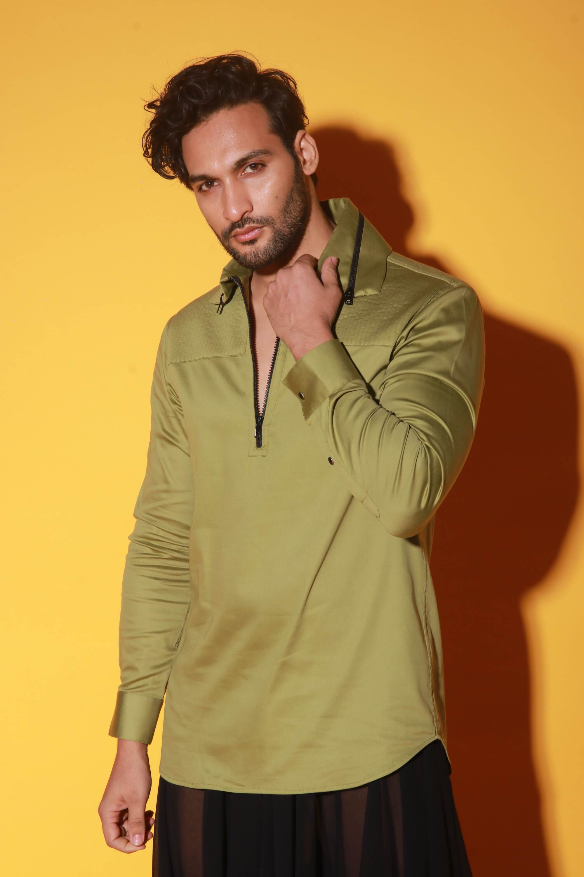 Moss green shirt with quilting