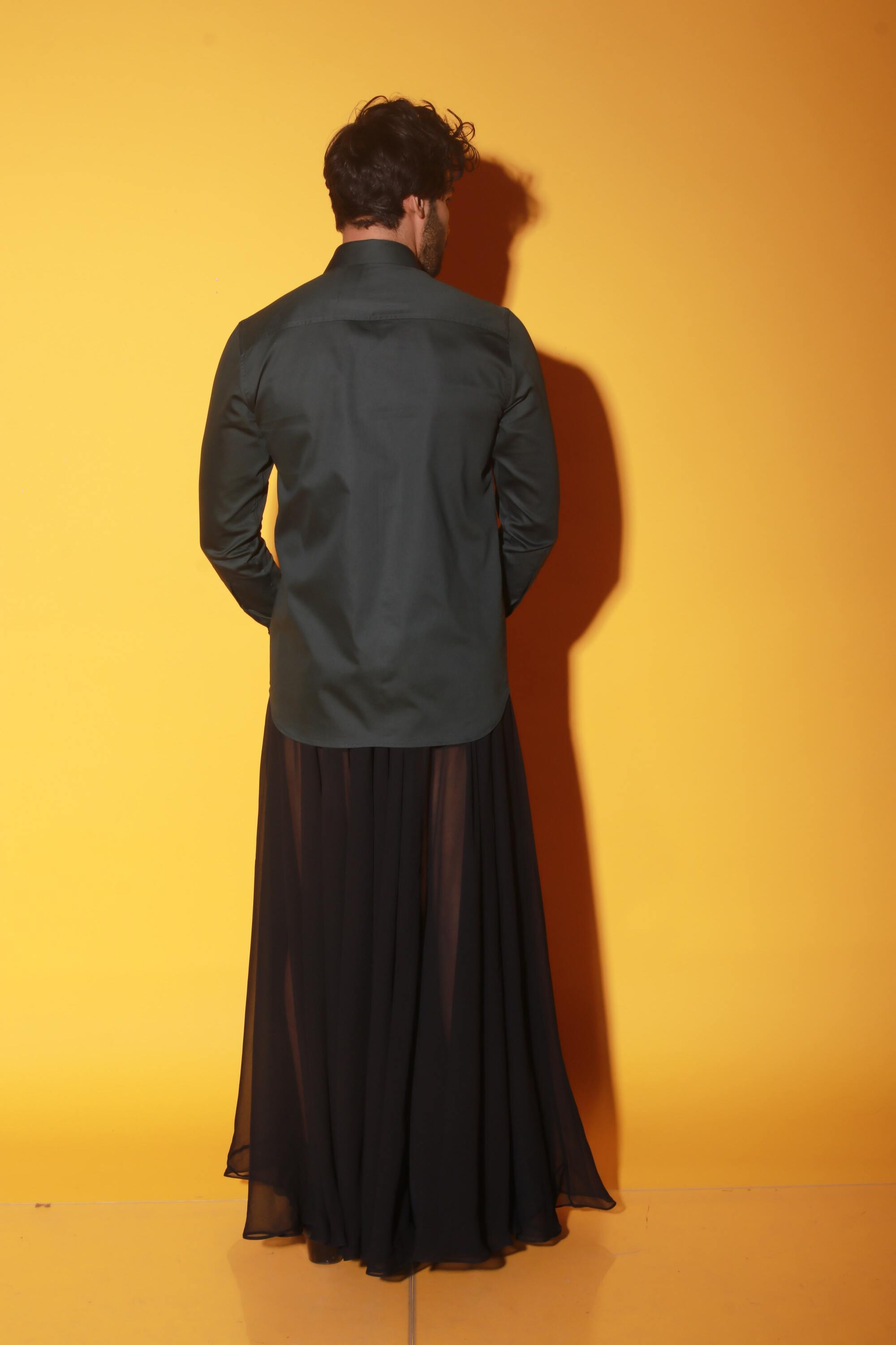 Dark green shirt with two diagonal folds