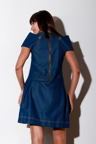 Denim dress with parachute sleeves short dress.