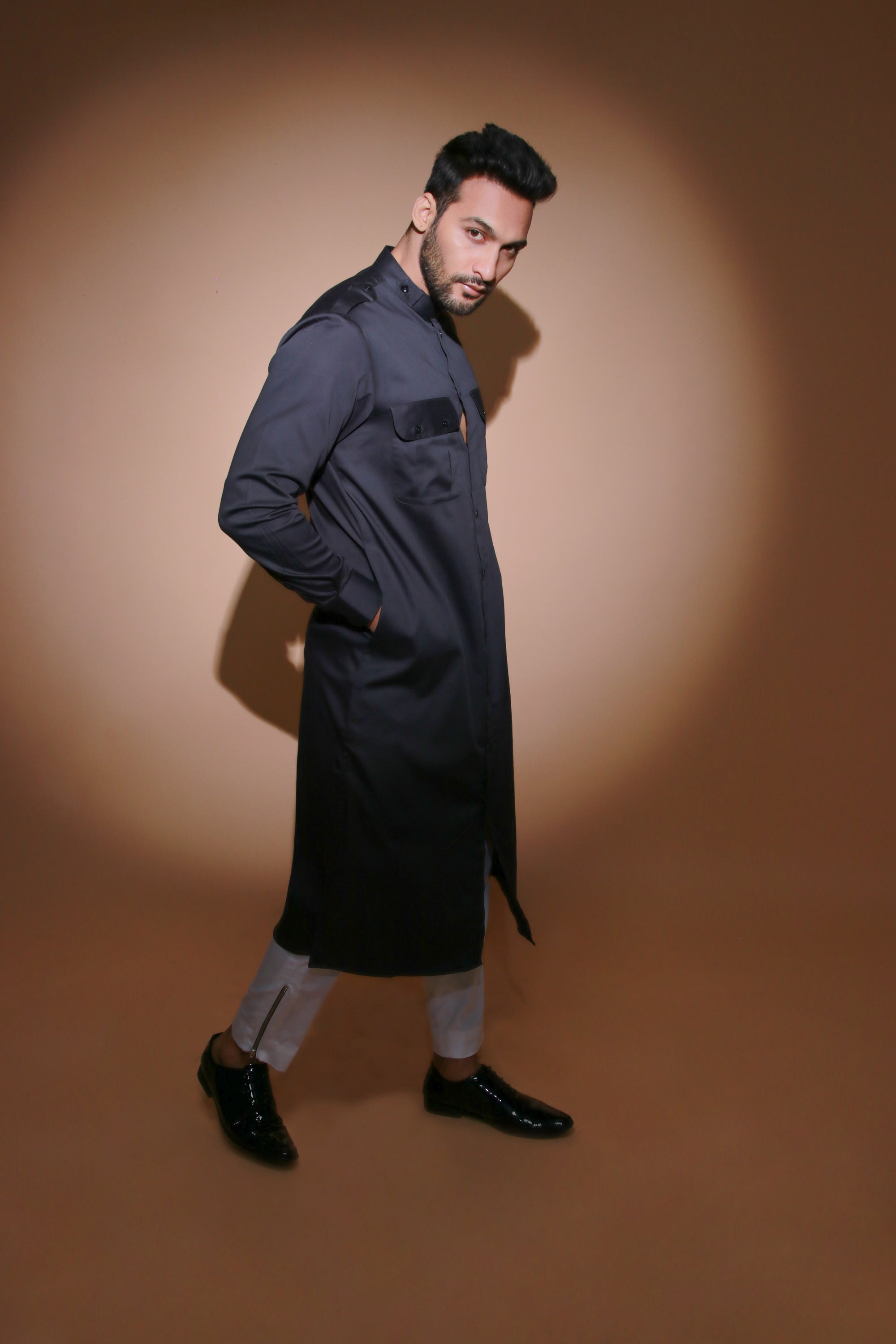 Charcoal grey co-ord set with narrow pant