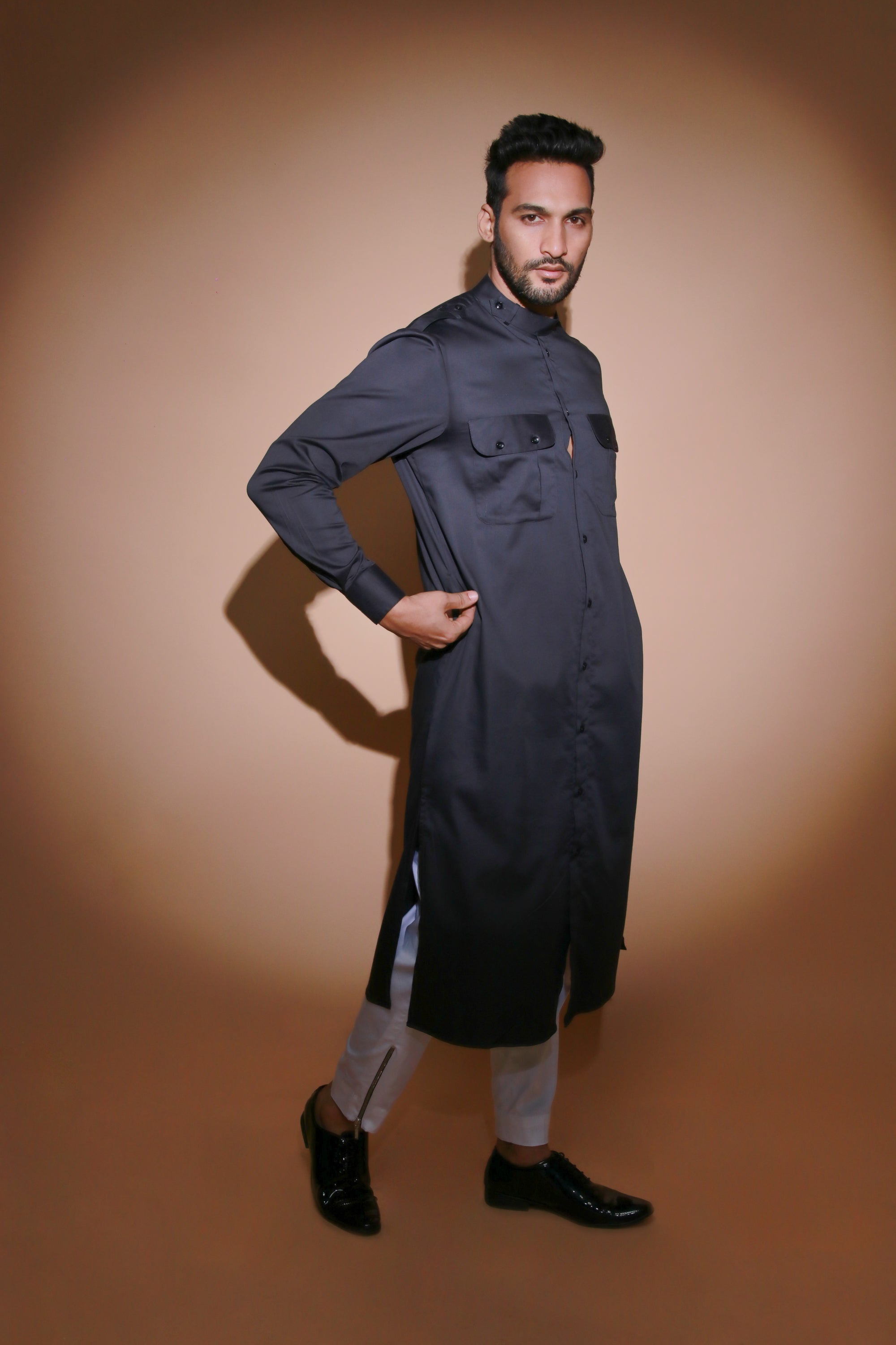 Charcoal grey co-ord set with narrow pant