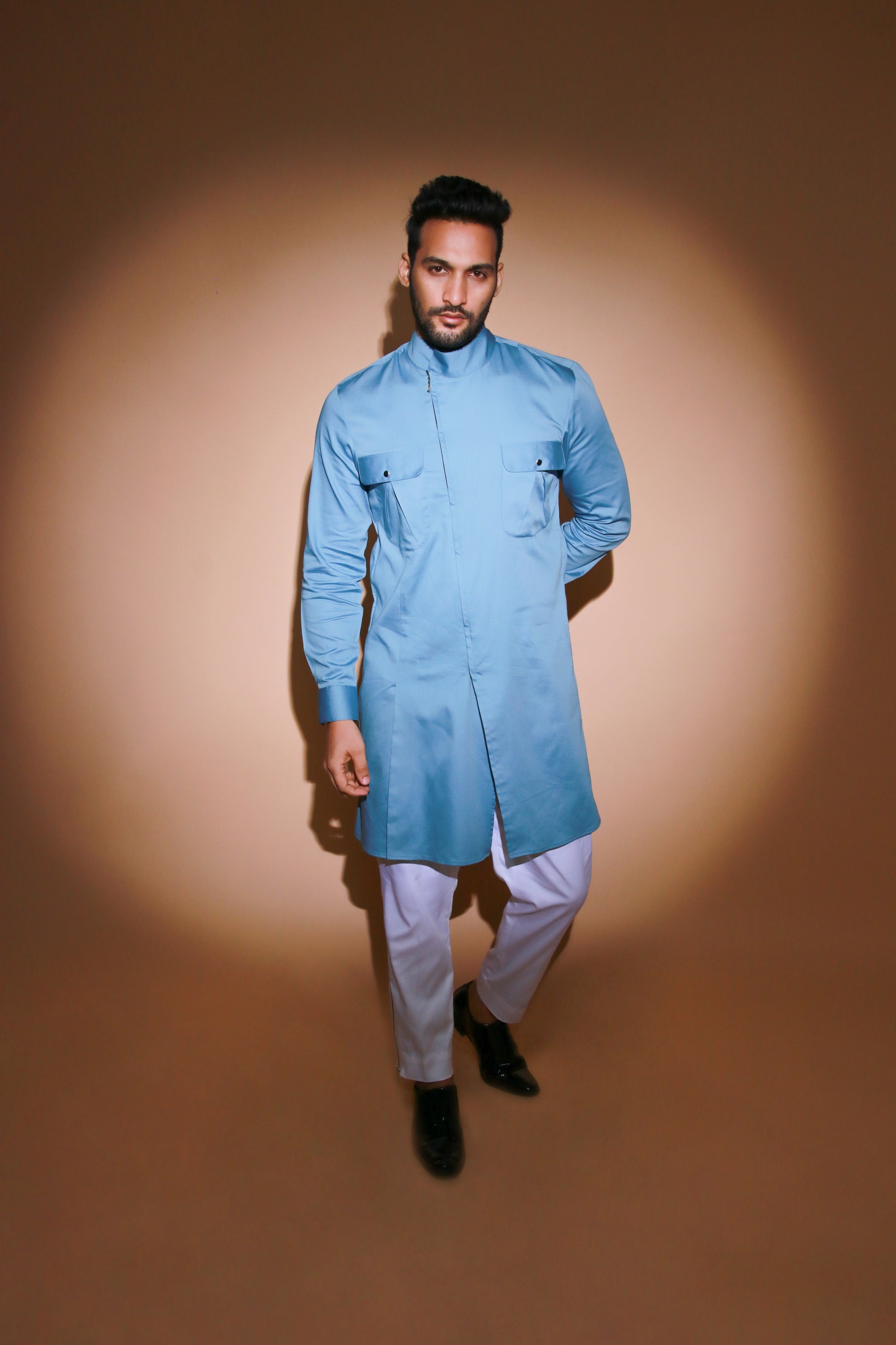 Slate blue co-ord set with zipper feature trouser