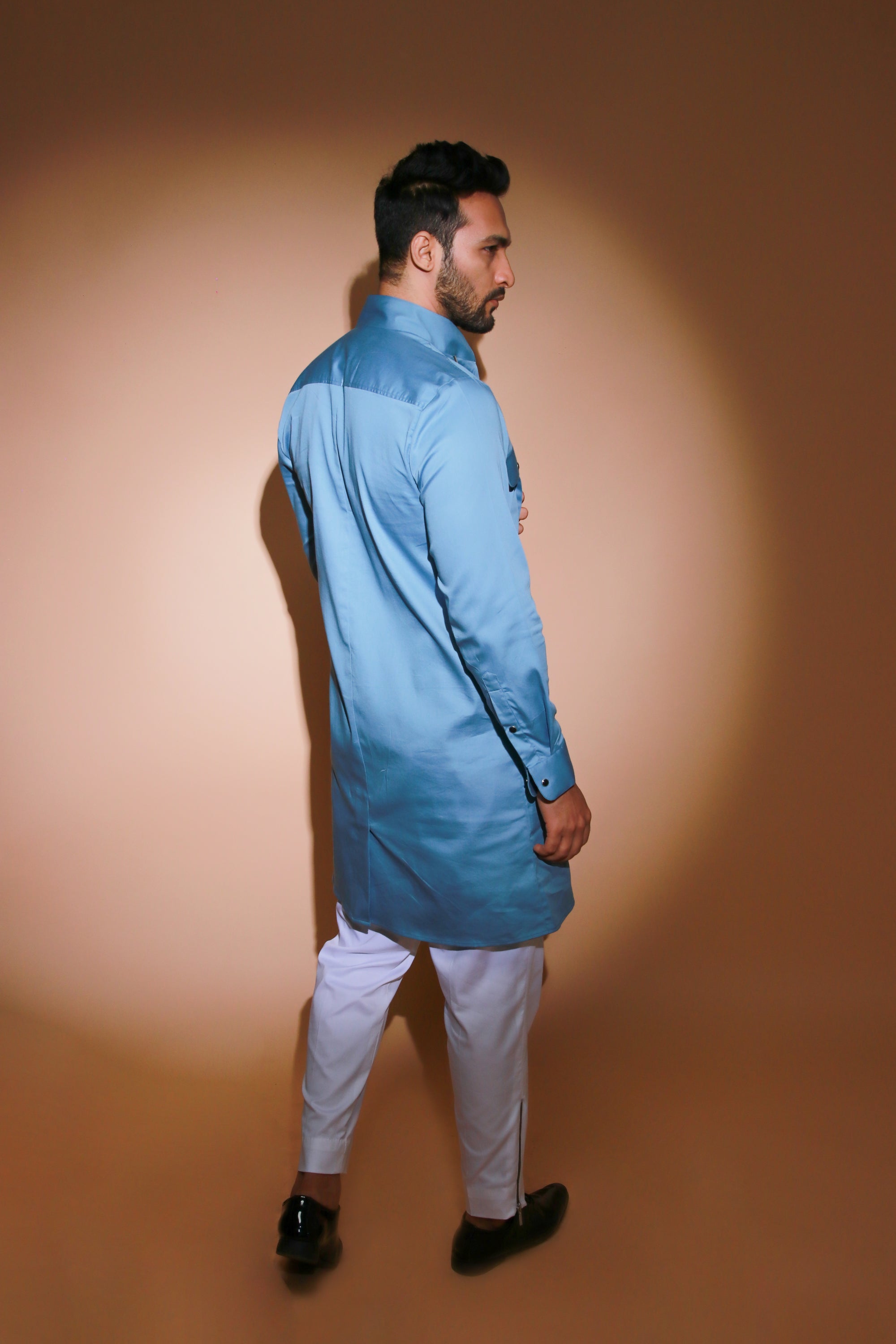 Slate blue co-ord set with zipper feature trouser