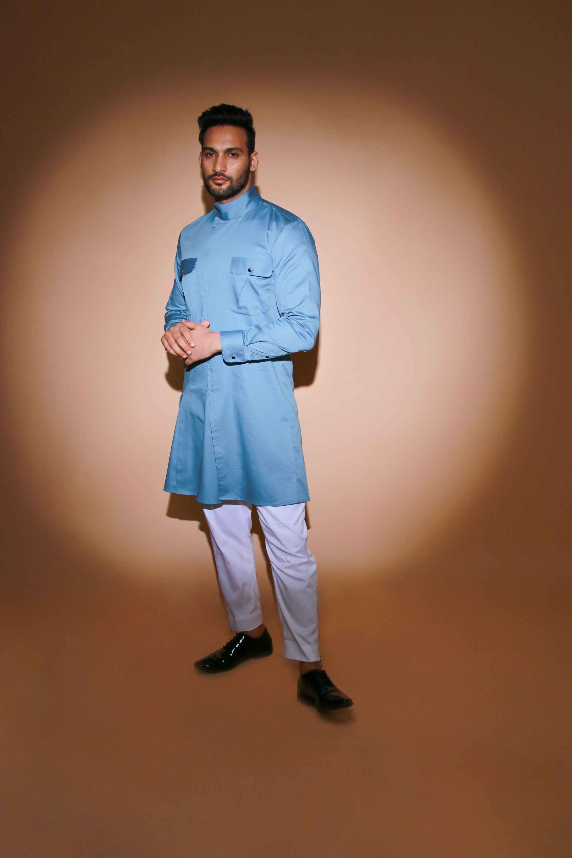 Slate blue co-ord set with zipper feature trouser