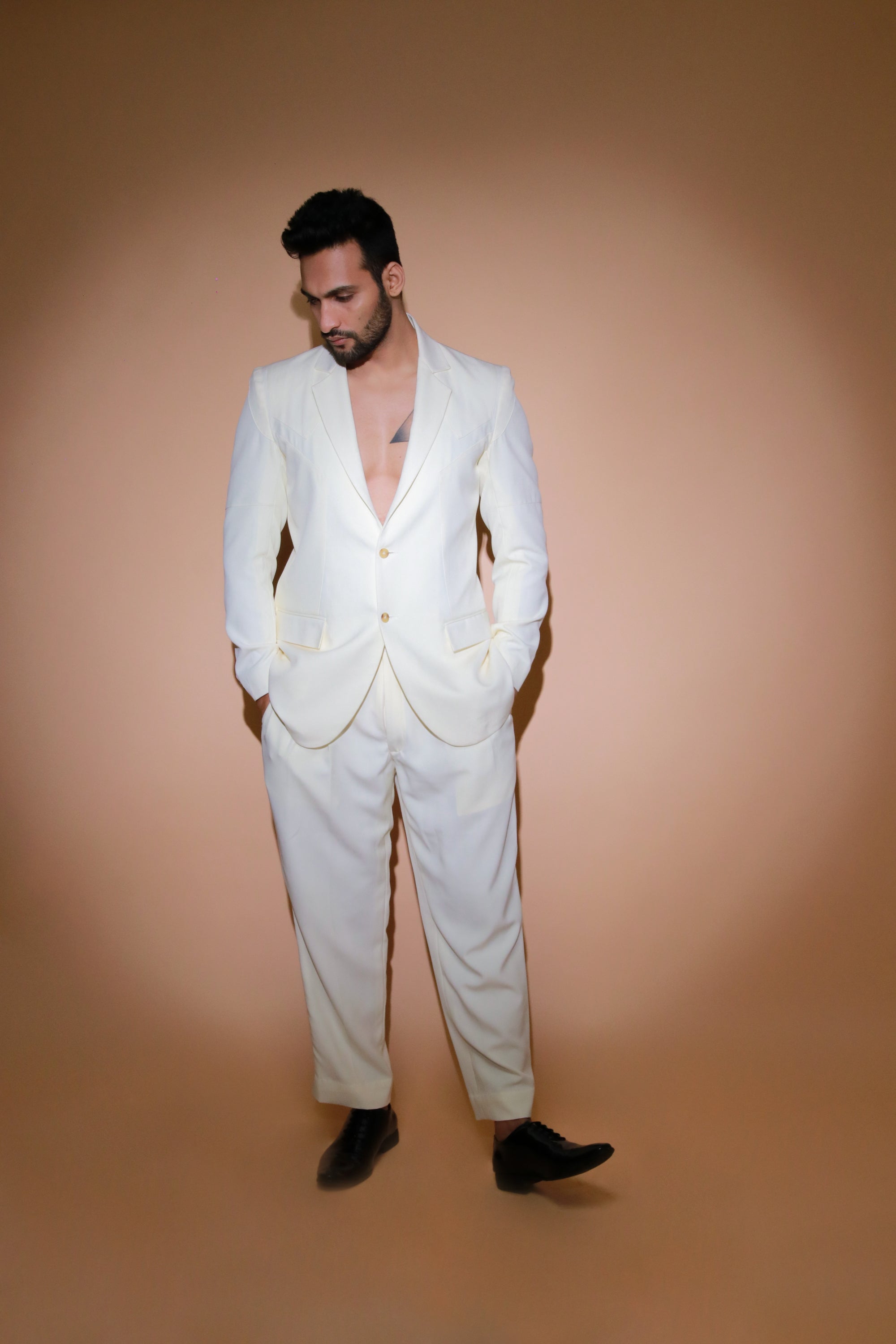 Off white co-ord set with self stitching panels