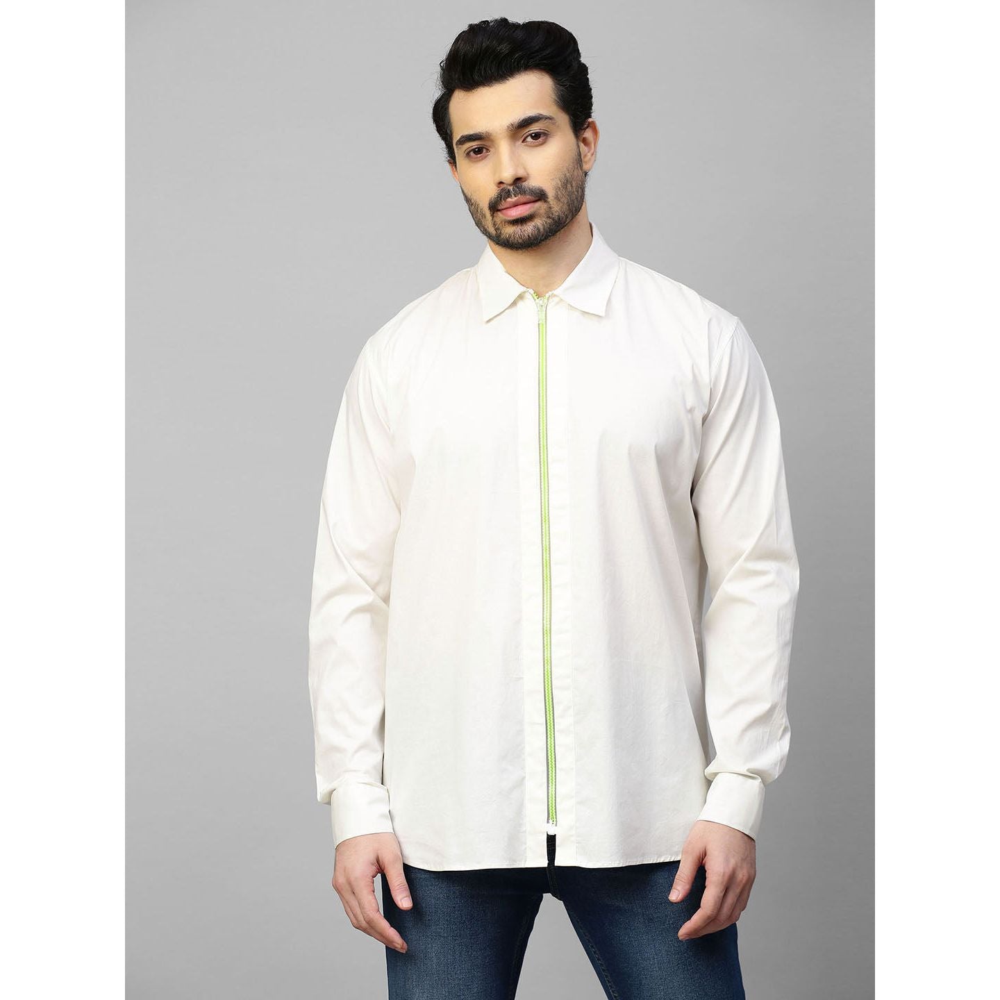 Embellished white shirt with zip