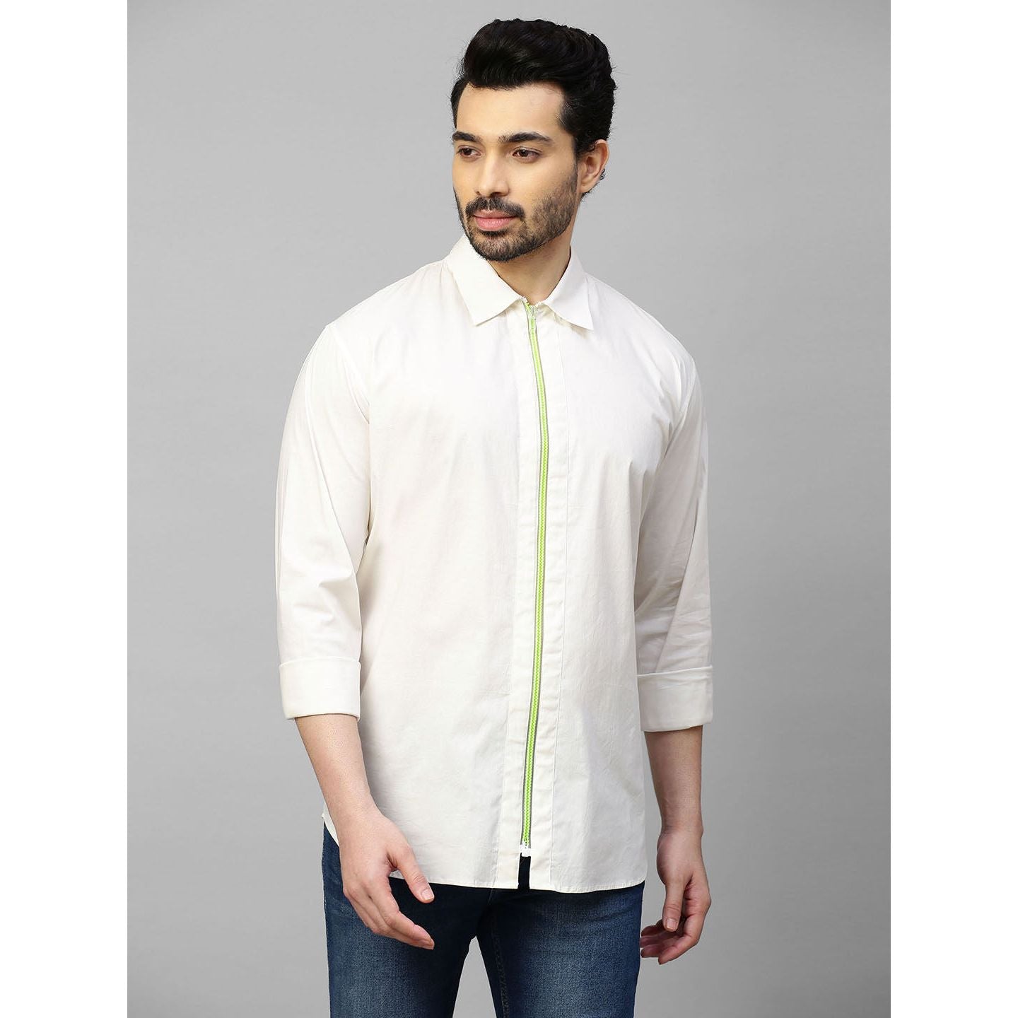 Embellished white shirt with zip