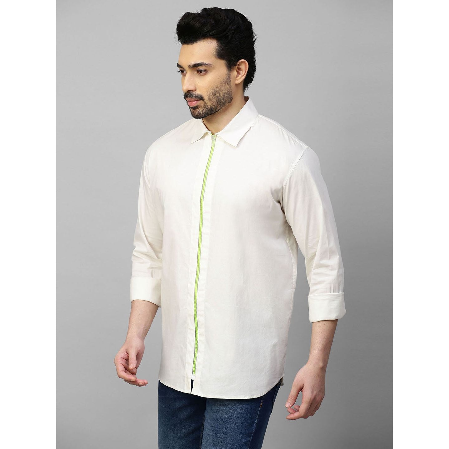 Embellished white shirt with zip