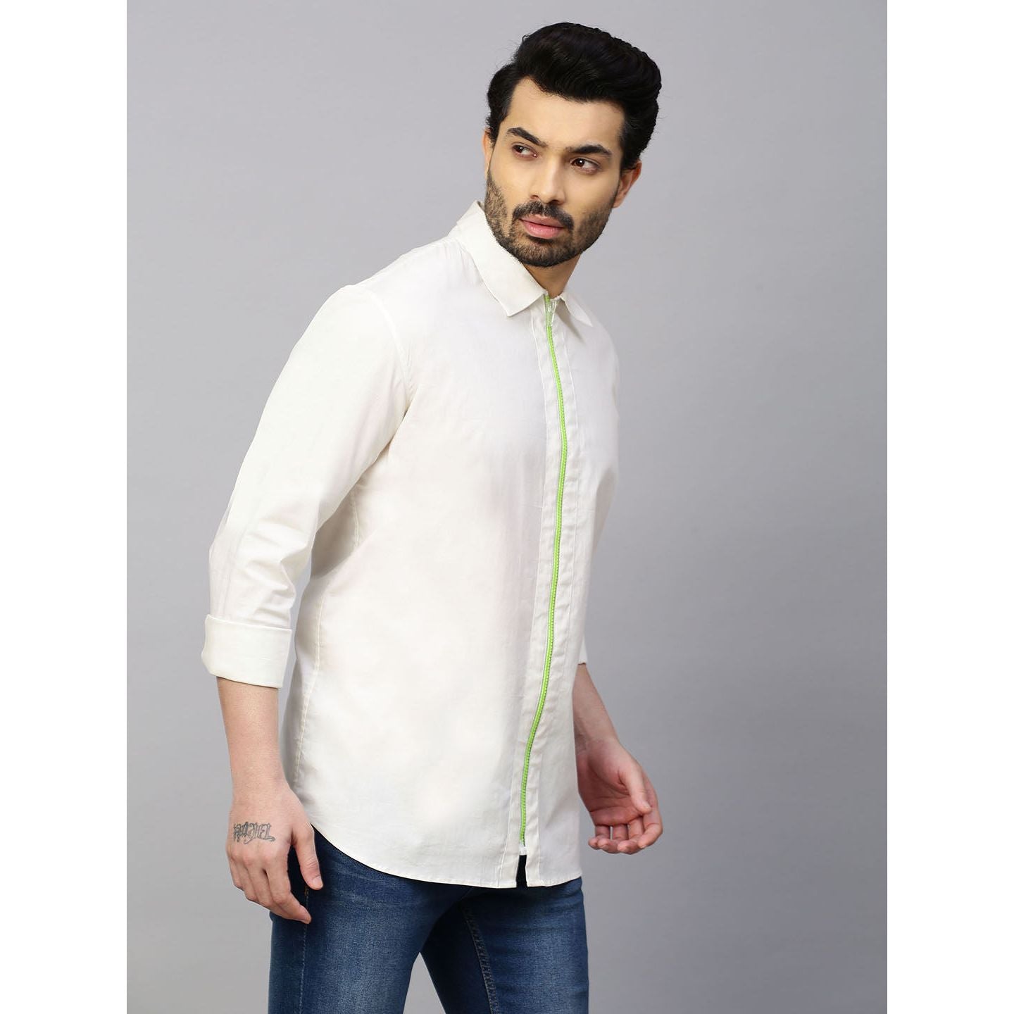 Embellished white shirt with zip