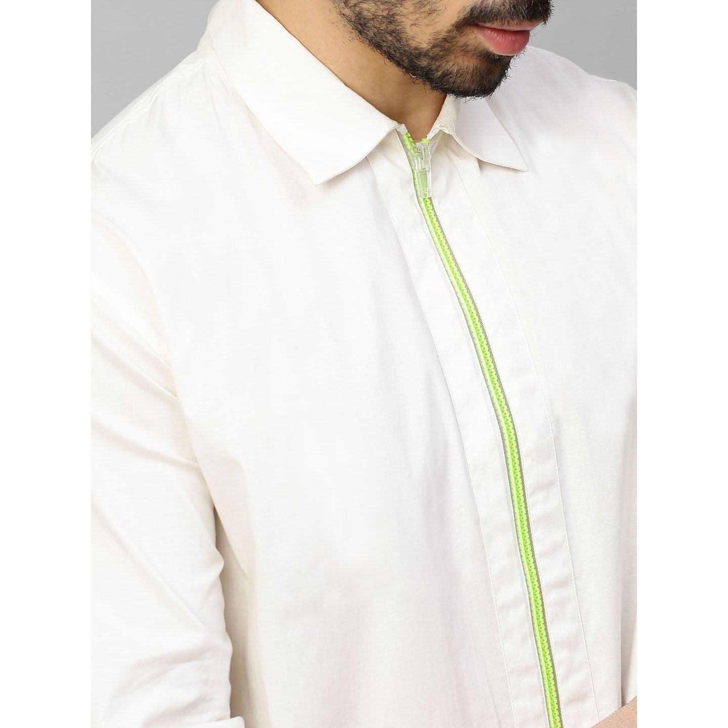 Embellished white shirt with zip