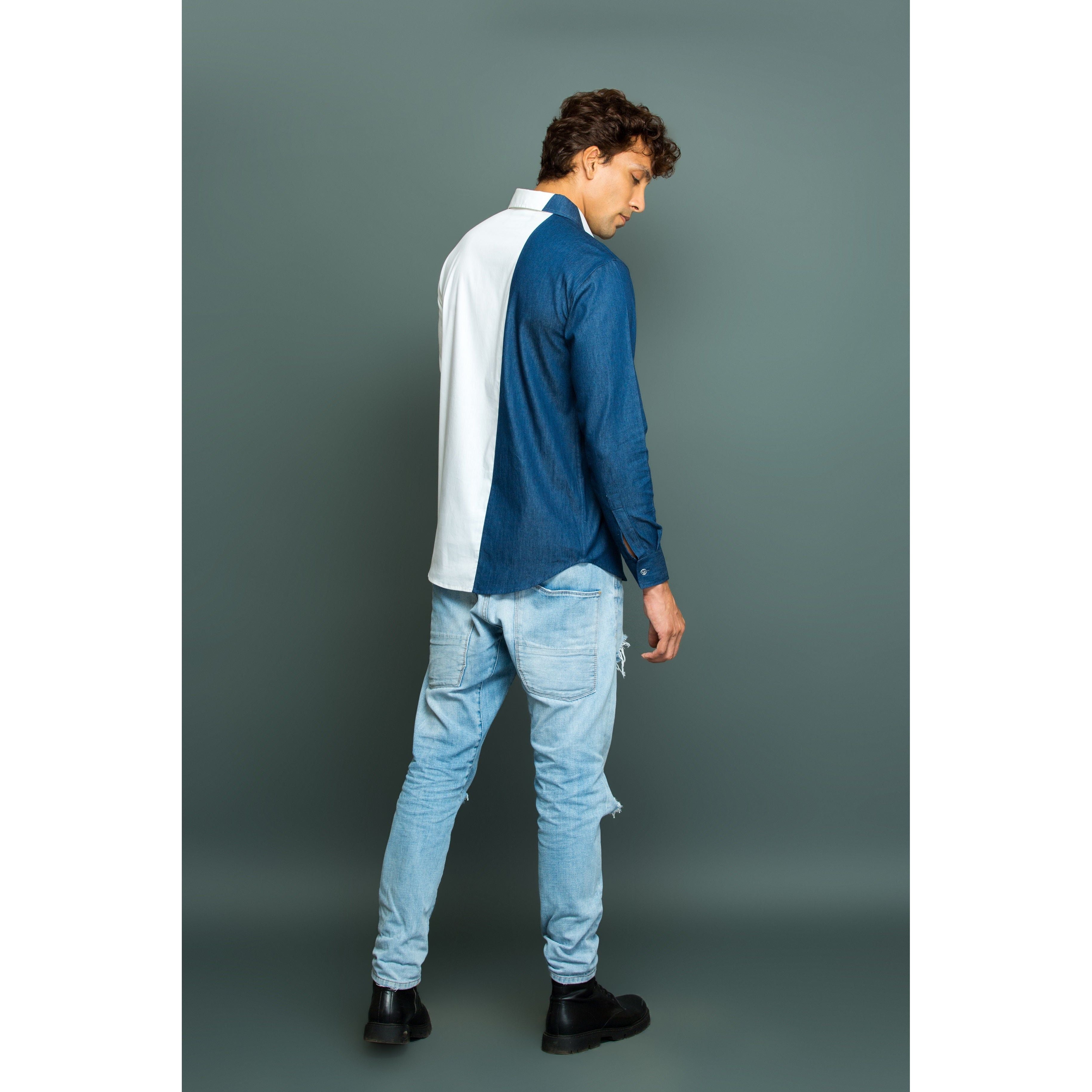 White and Denim patchwork shirt.