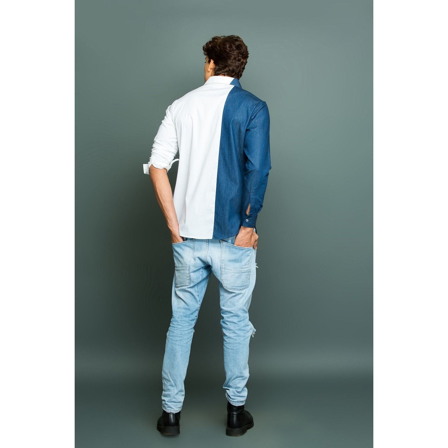 White and Denim patchwork shirt.