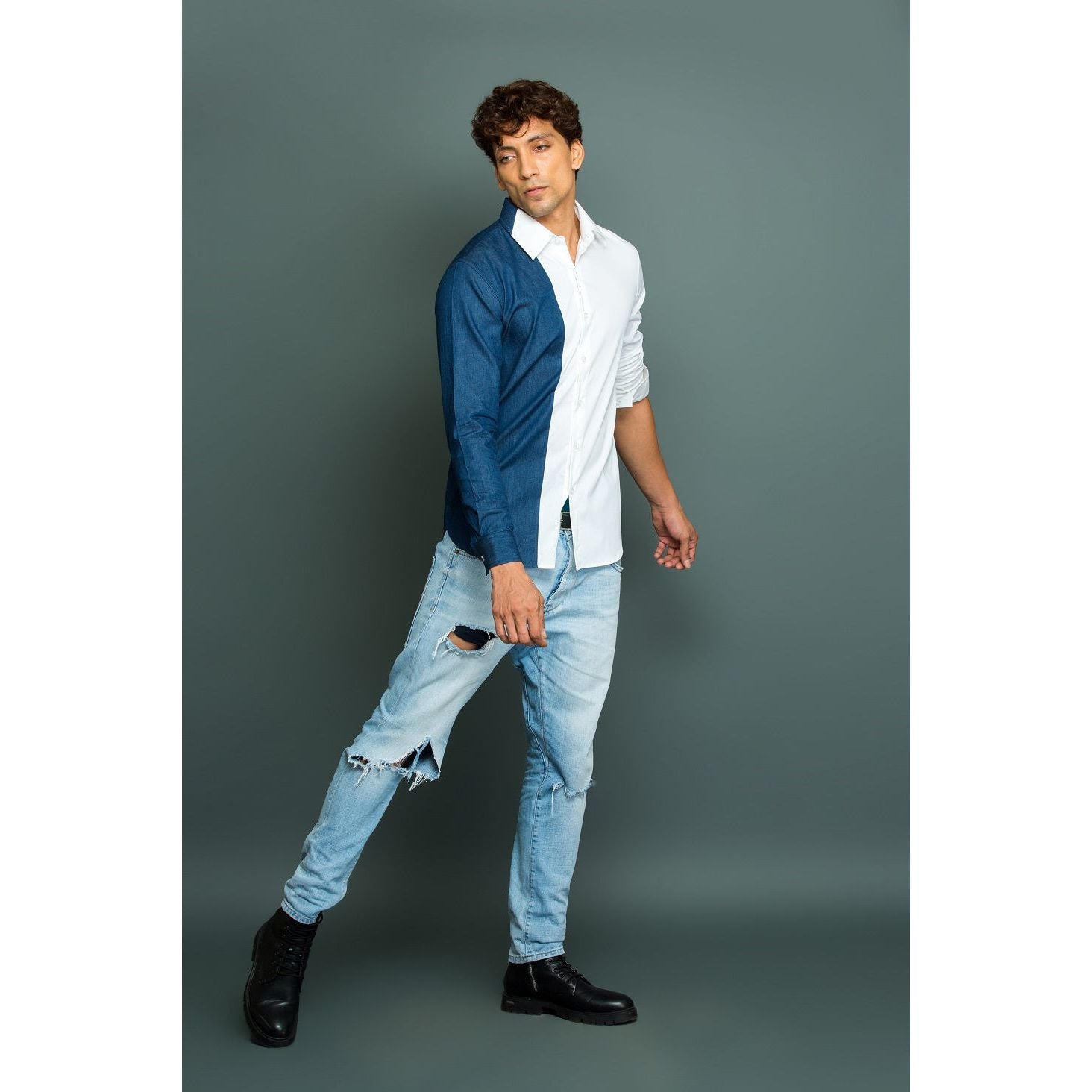 White and Denim patchwork shirt.