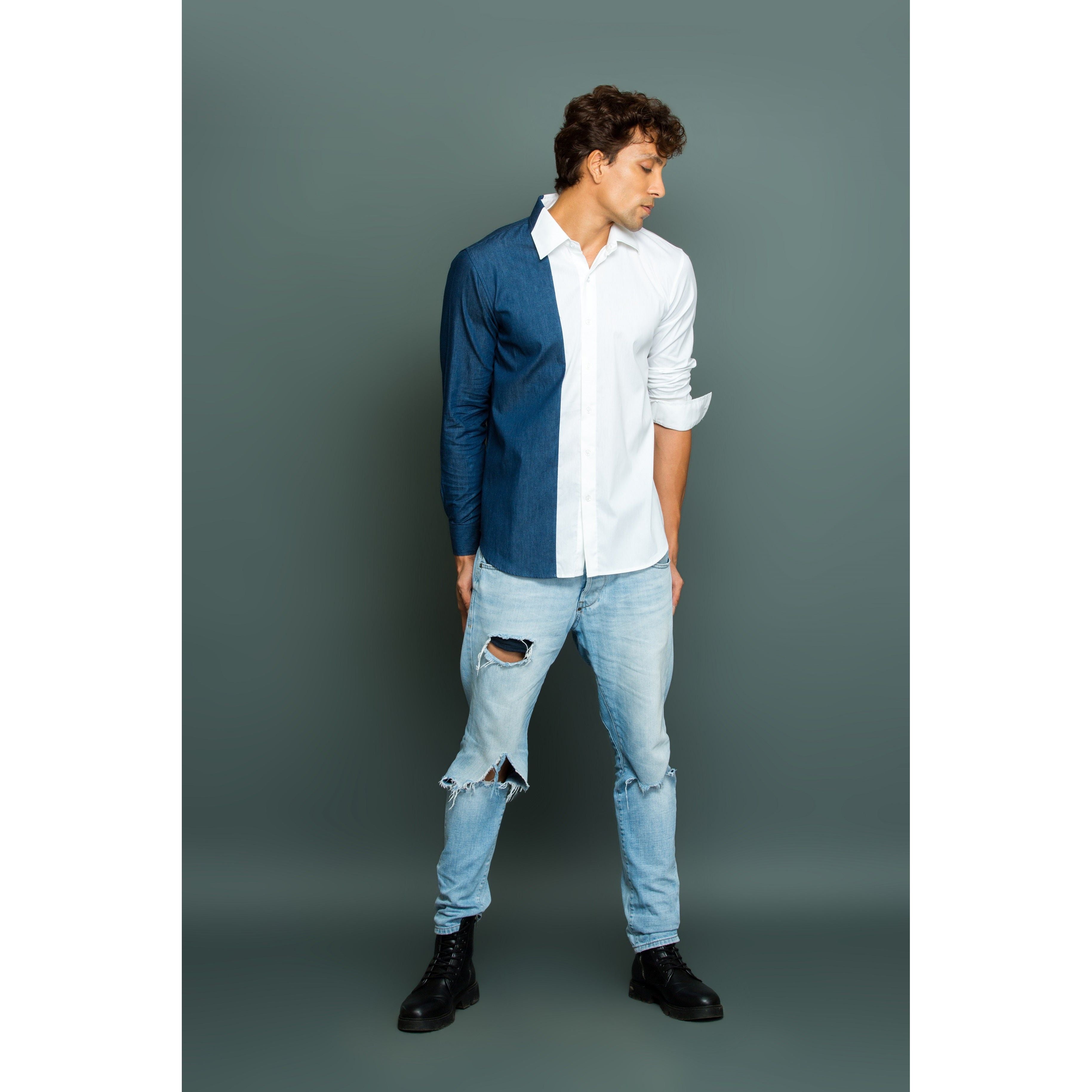 White and Denim patchwork shirt.