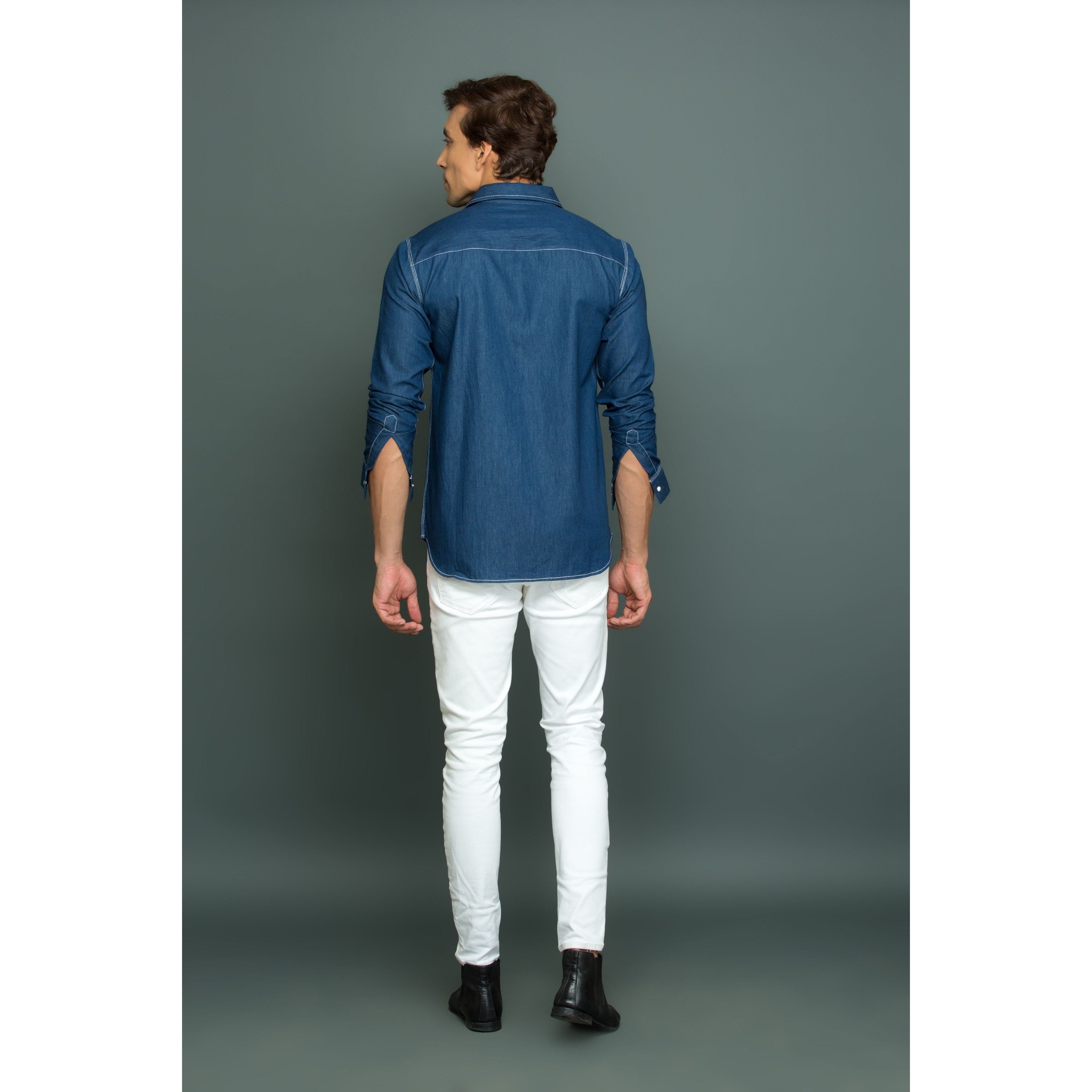 White press button pocket with white stitch detailing