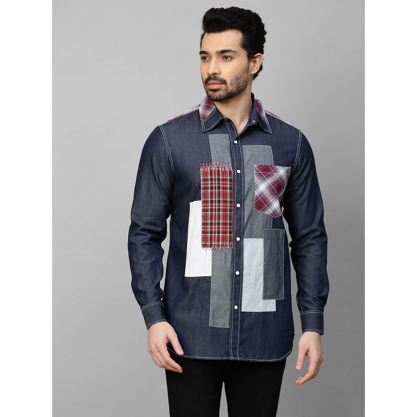 Denim patchwork shirt