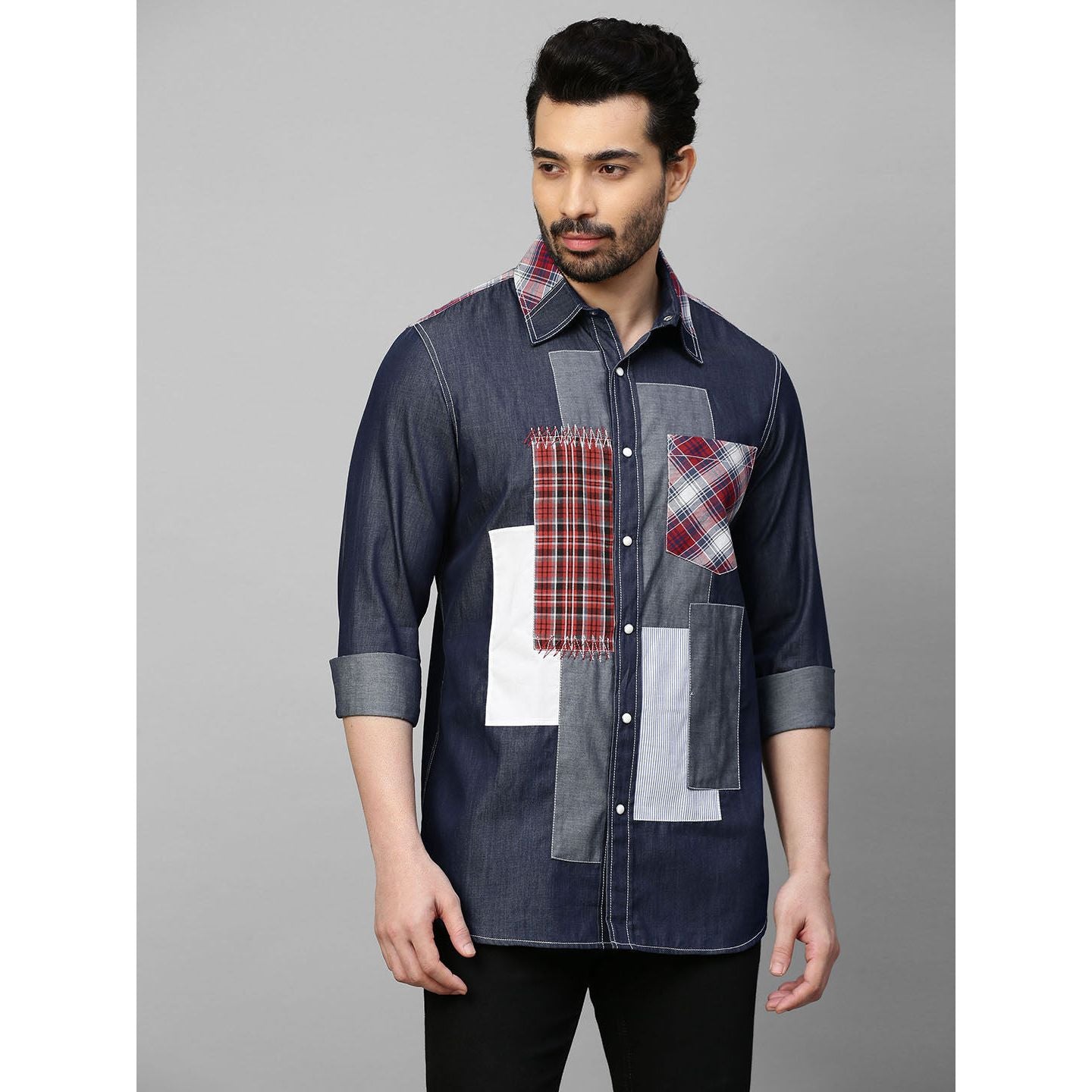 Denim patchwork shirt