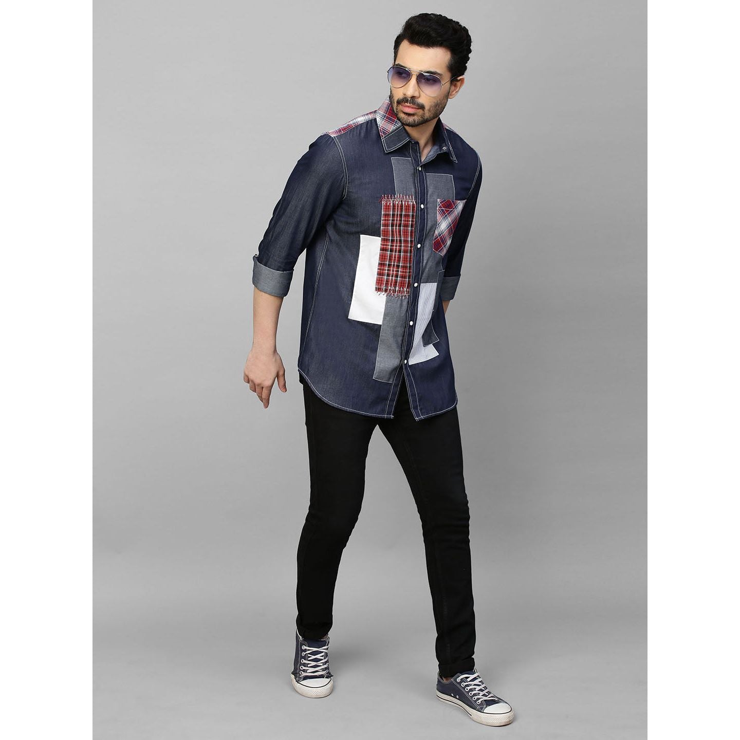 Denim patchwork shirt
