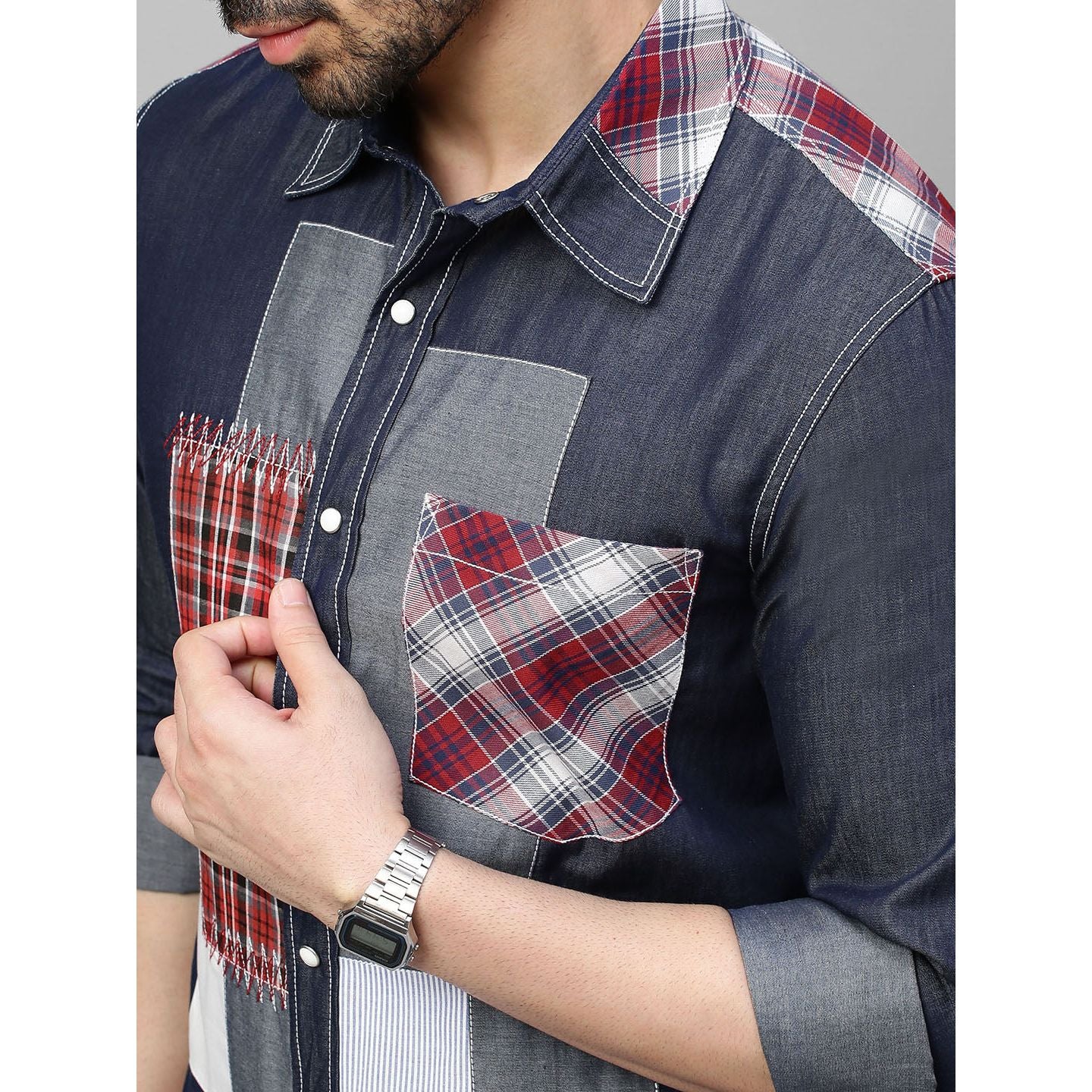 Denim patchwork shirt