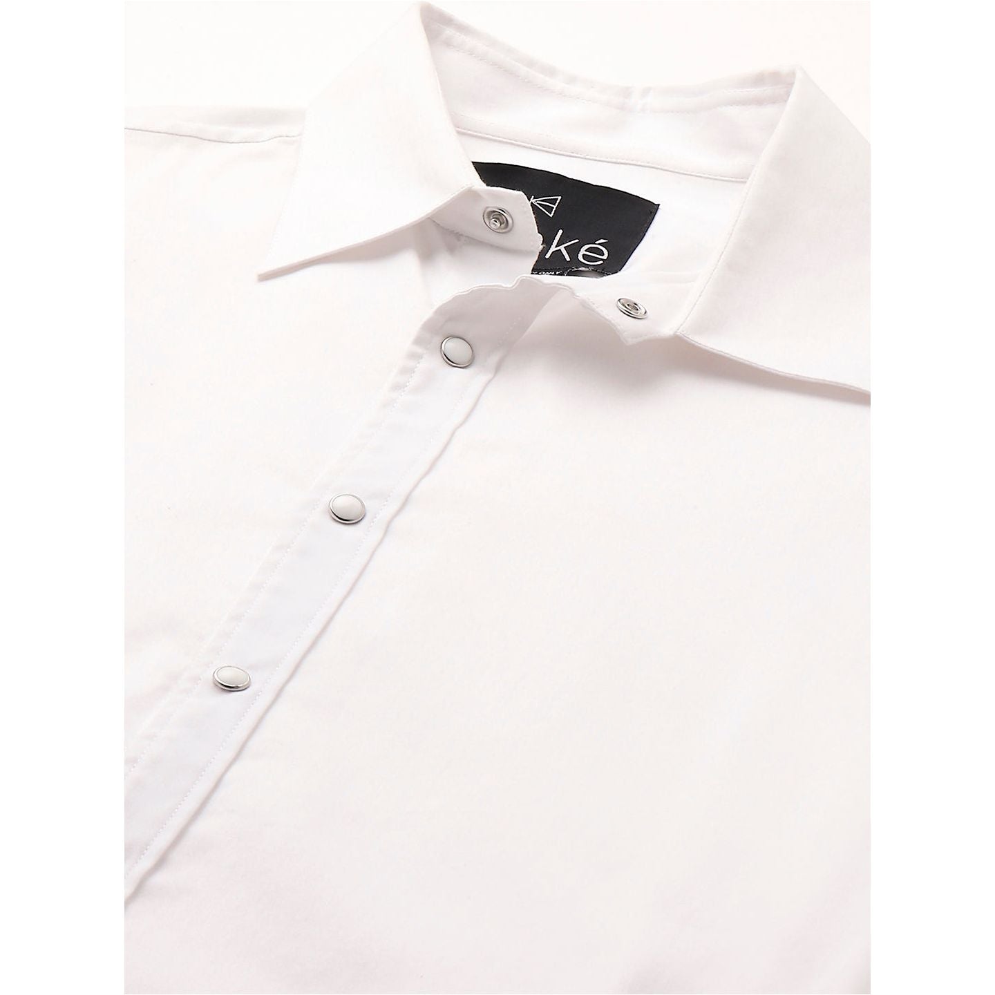 White shirt with patch detailing on one sleeve.