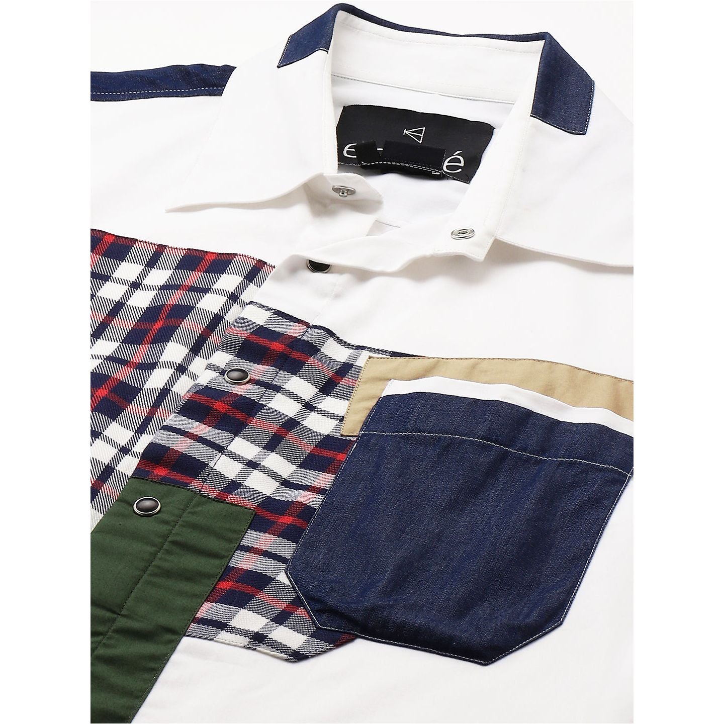 White shirt with multicolor patchwork