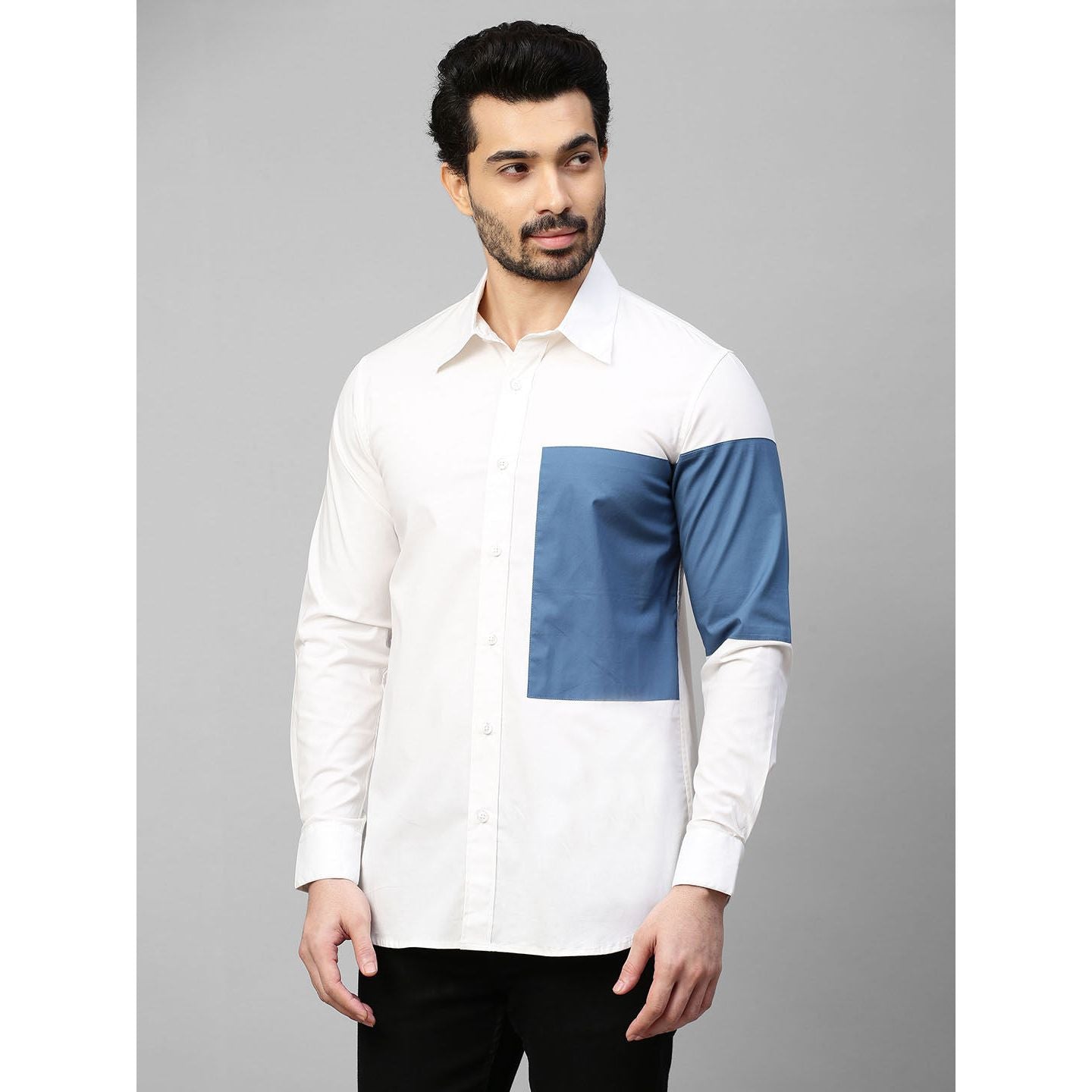 White shirt with patch on sleeve