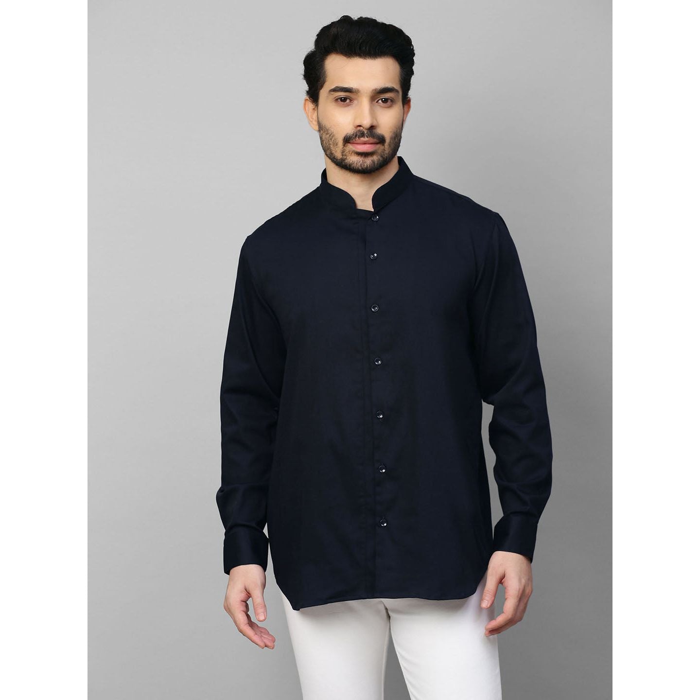 Dark blue shirt with chinese collar