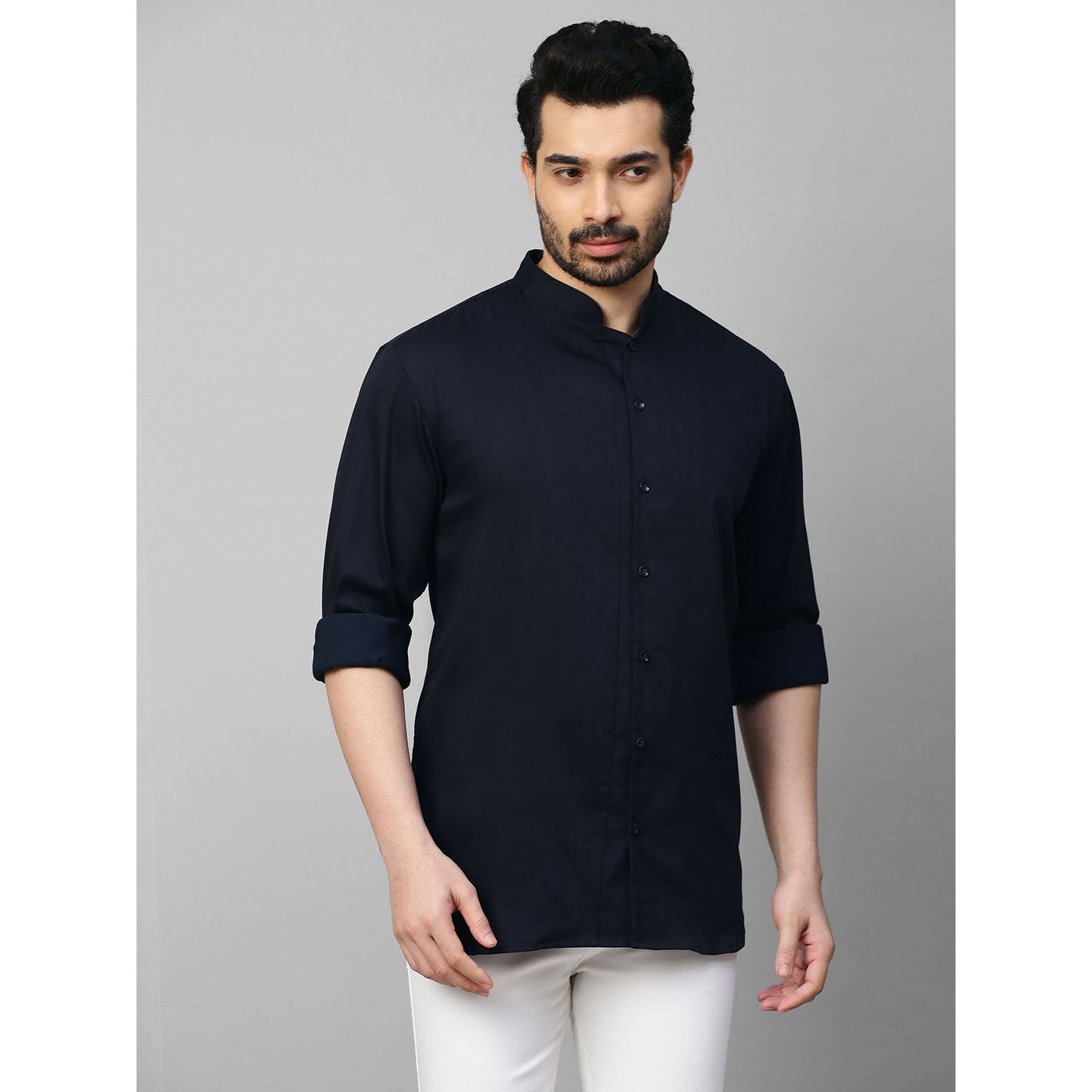 Dark blue shirt with chinese collar