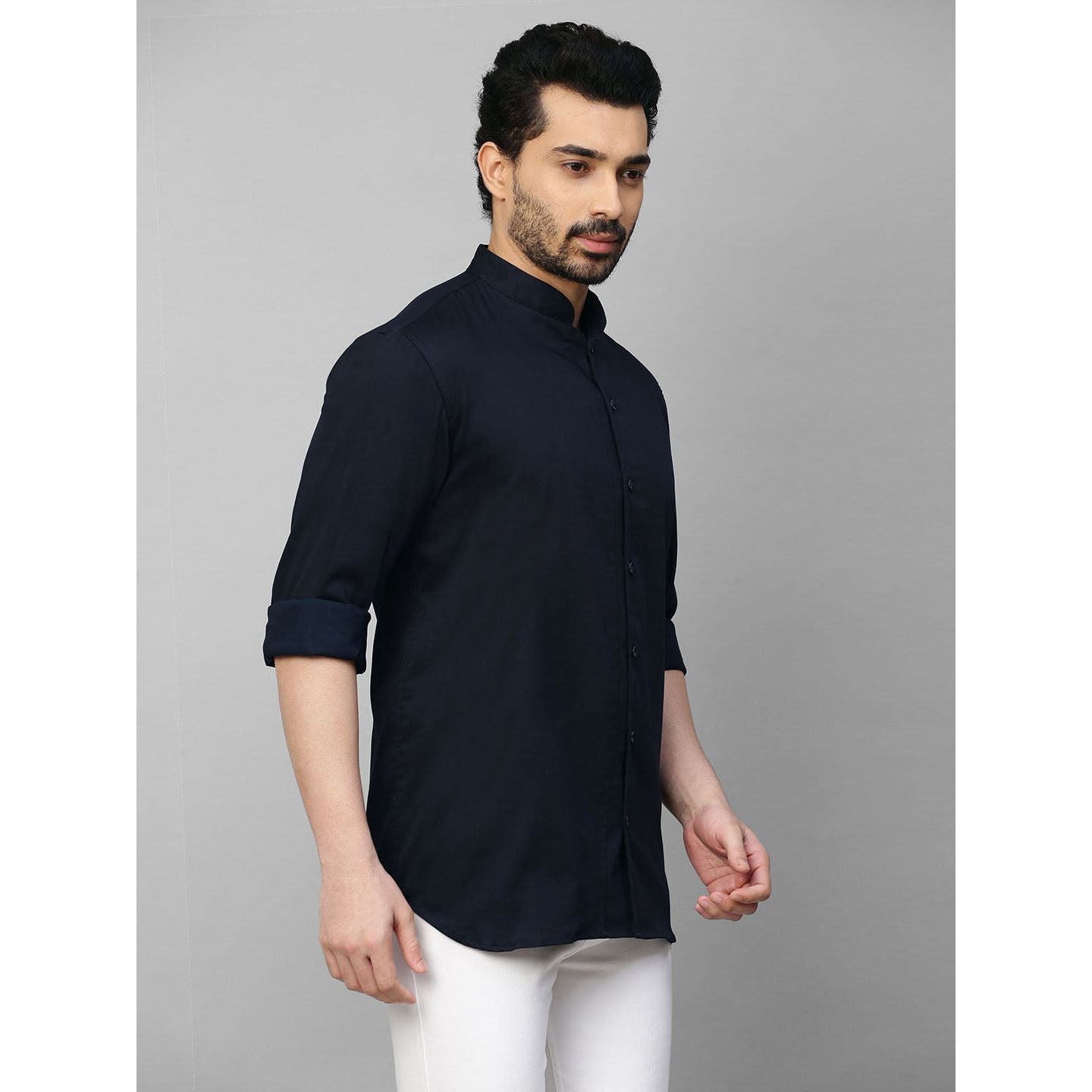Dark blue shirt with chinese collar