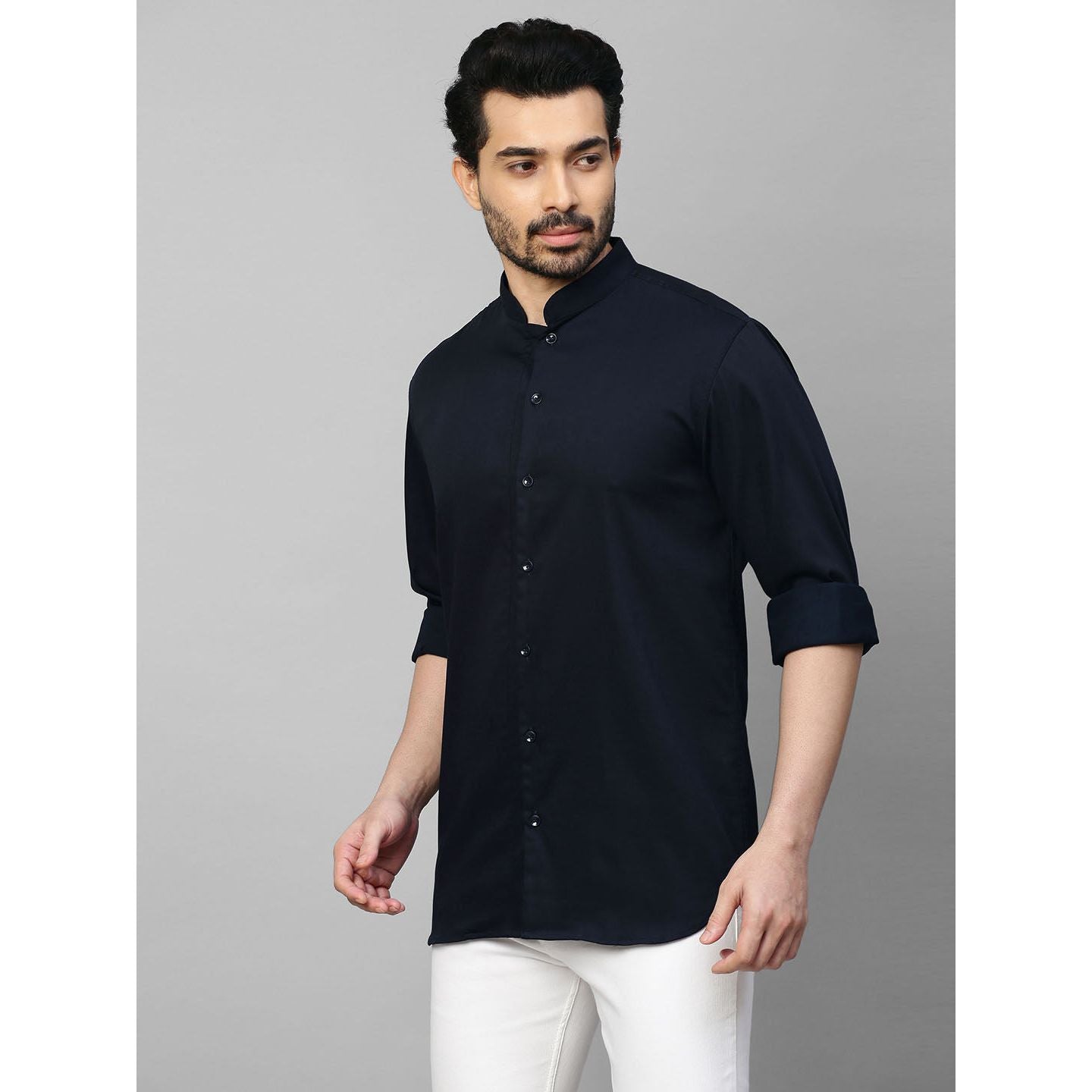 Dark blue shirt with chinese collar