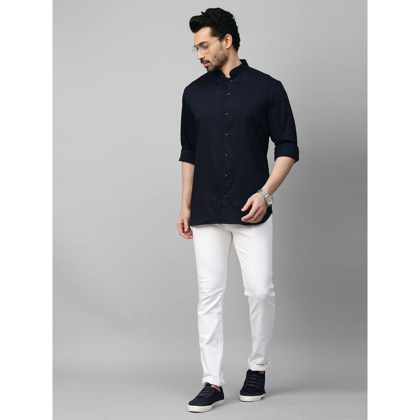 Dark blue shirt with chinese collar