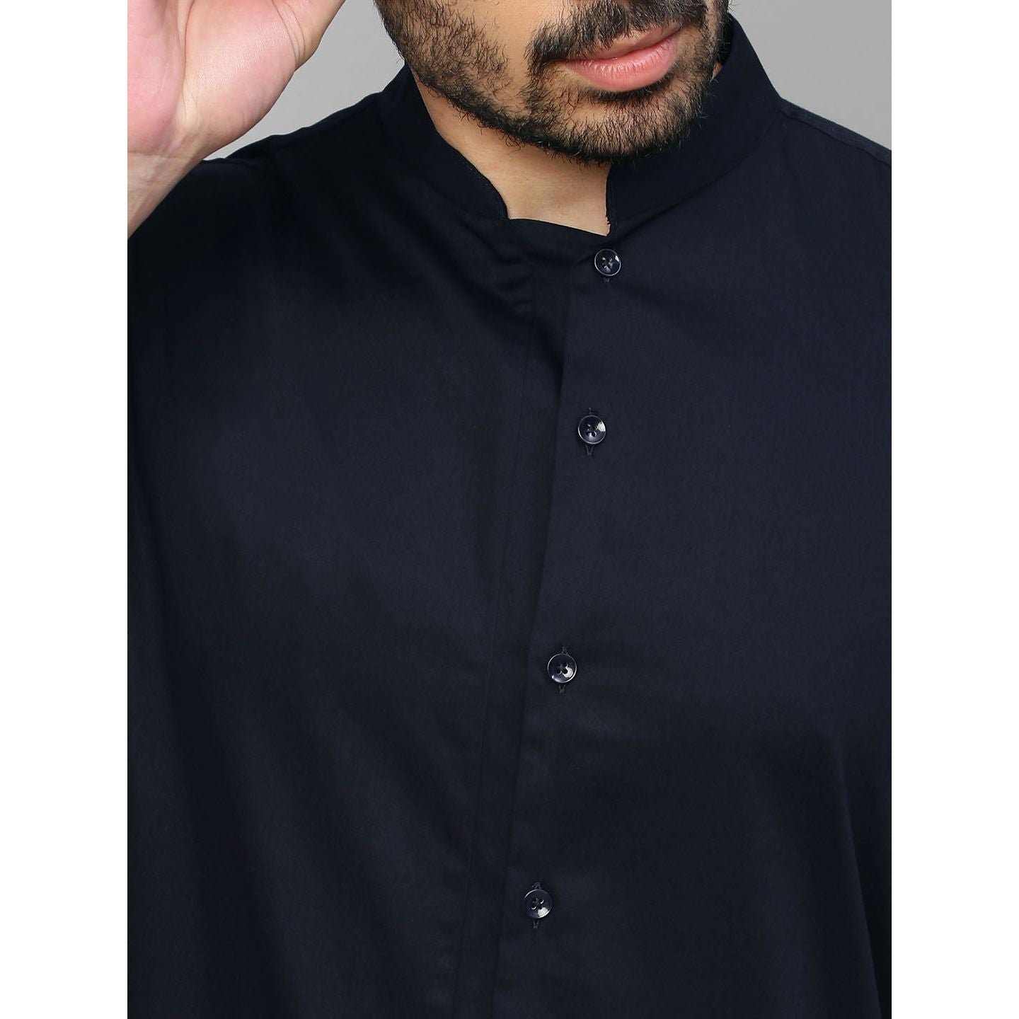 Dark blue shirt with chinese collar