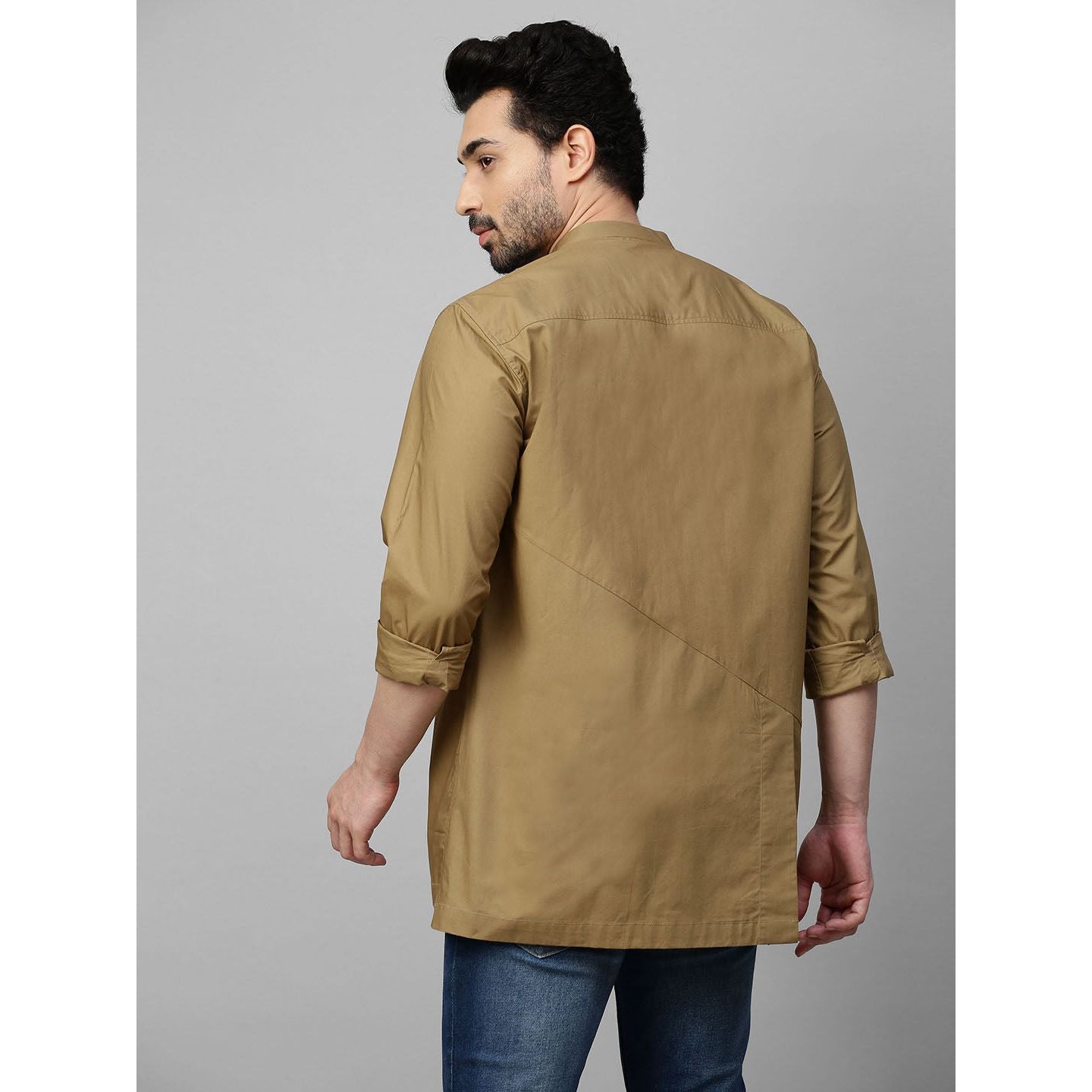 Khaki shirt with mandarin collar