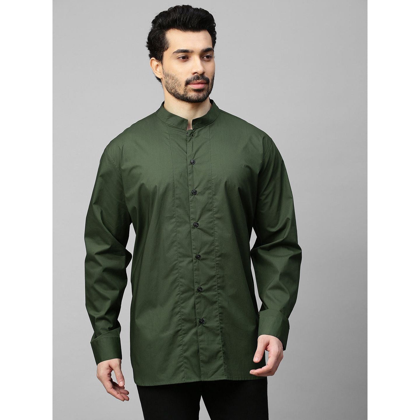 Military green shirt with chinese collar