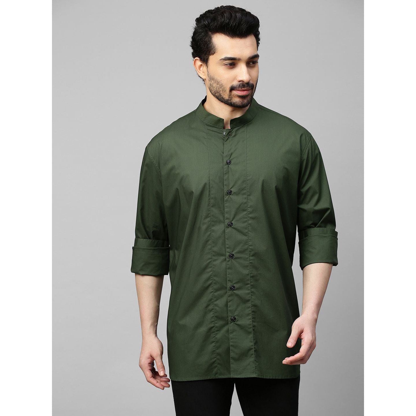 Military green shirt with chinese collar