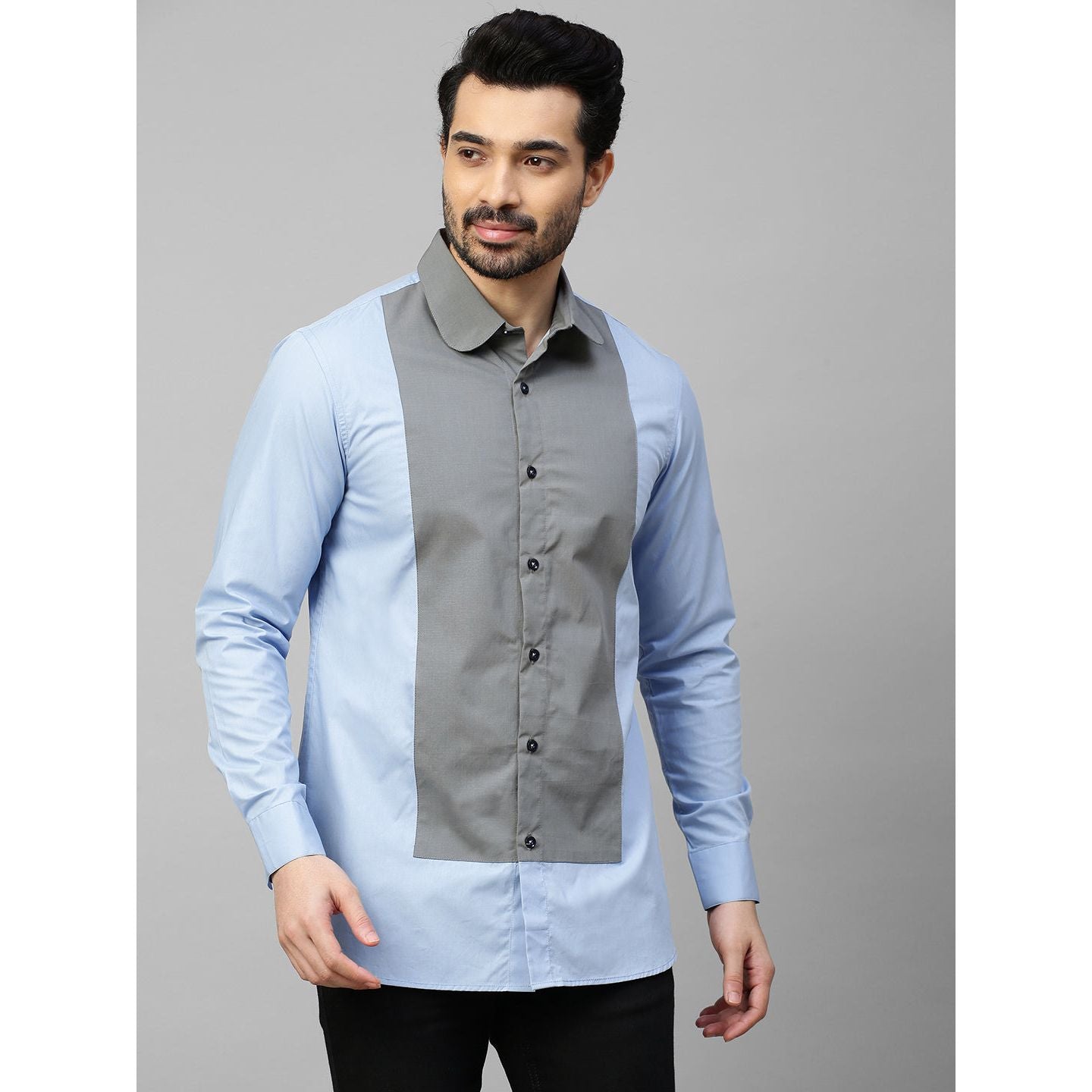 Grey front panel and rounded collar