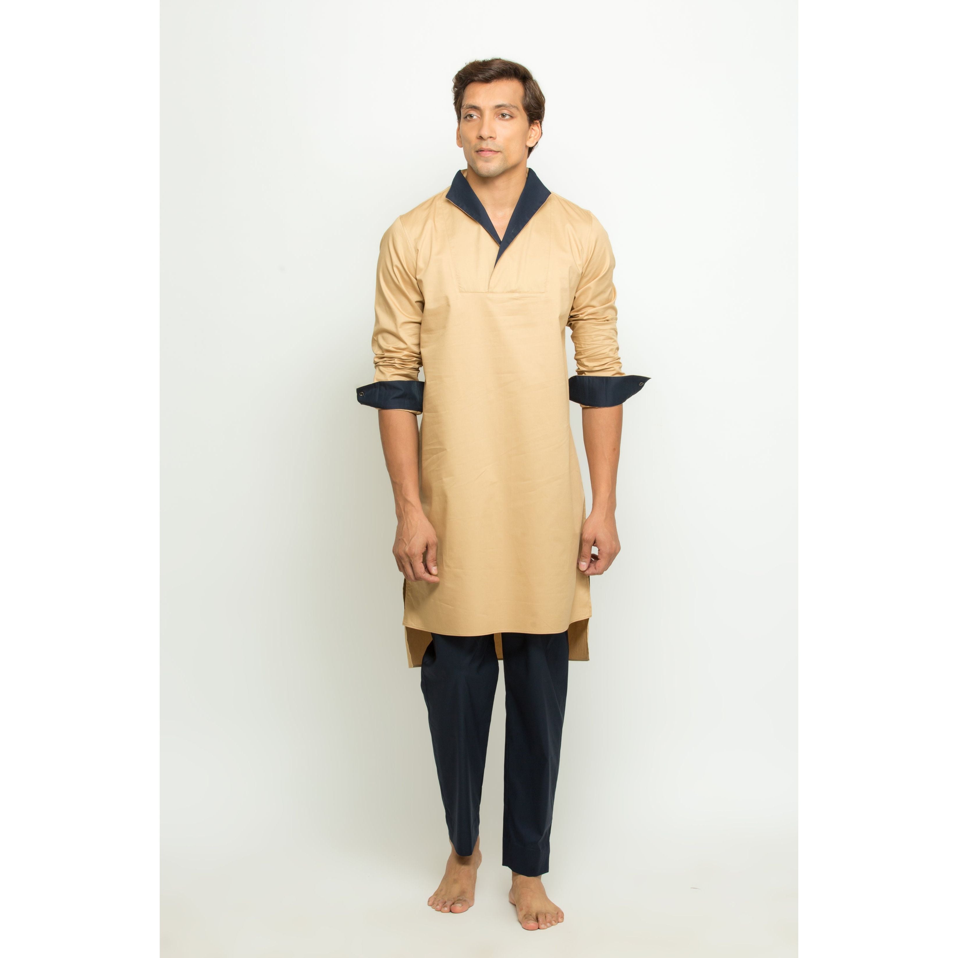 Kurta with high neck cross collar